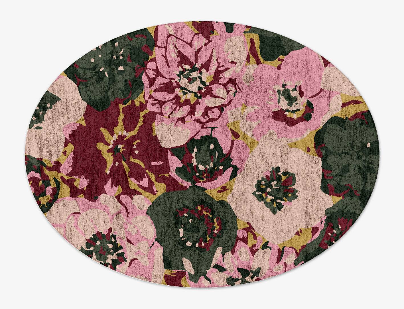 Raspberry Floral Oval Hand Tufted Bamboo Silk Custom Rug by Rug Artisan