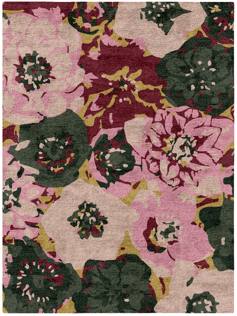 Raspberry Floral Rectangle Hand Tufted Bamboo Silk Custom Rug by Rug Artisan