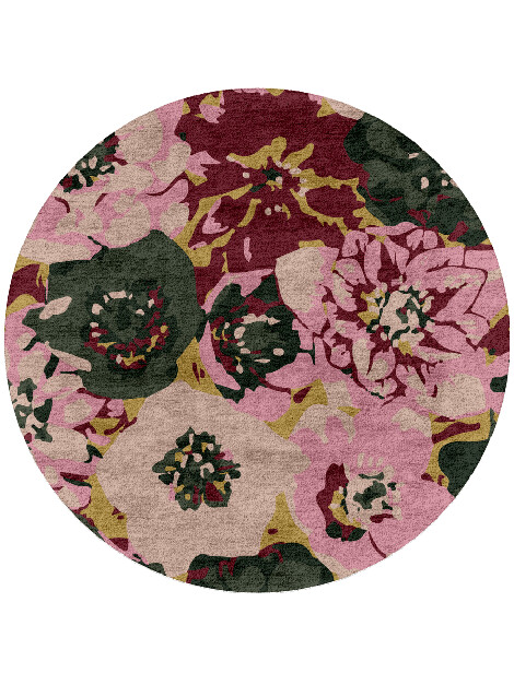 Raspberry Floral Round Hand Tufted Bamboo Silk Custom Rug by Rug Artisan
