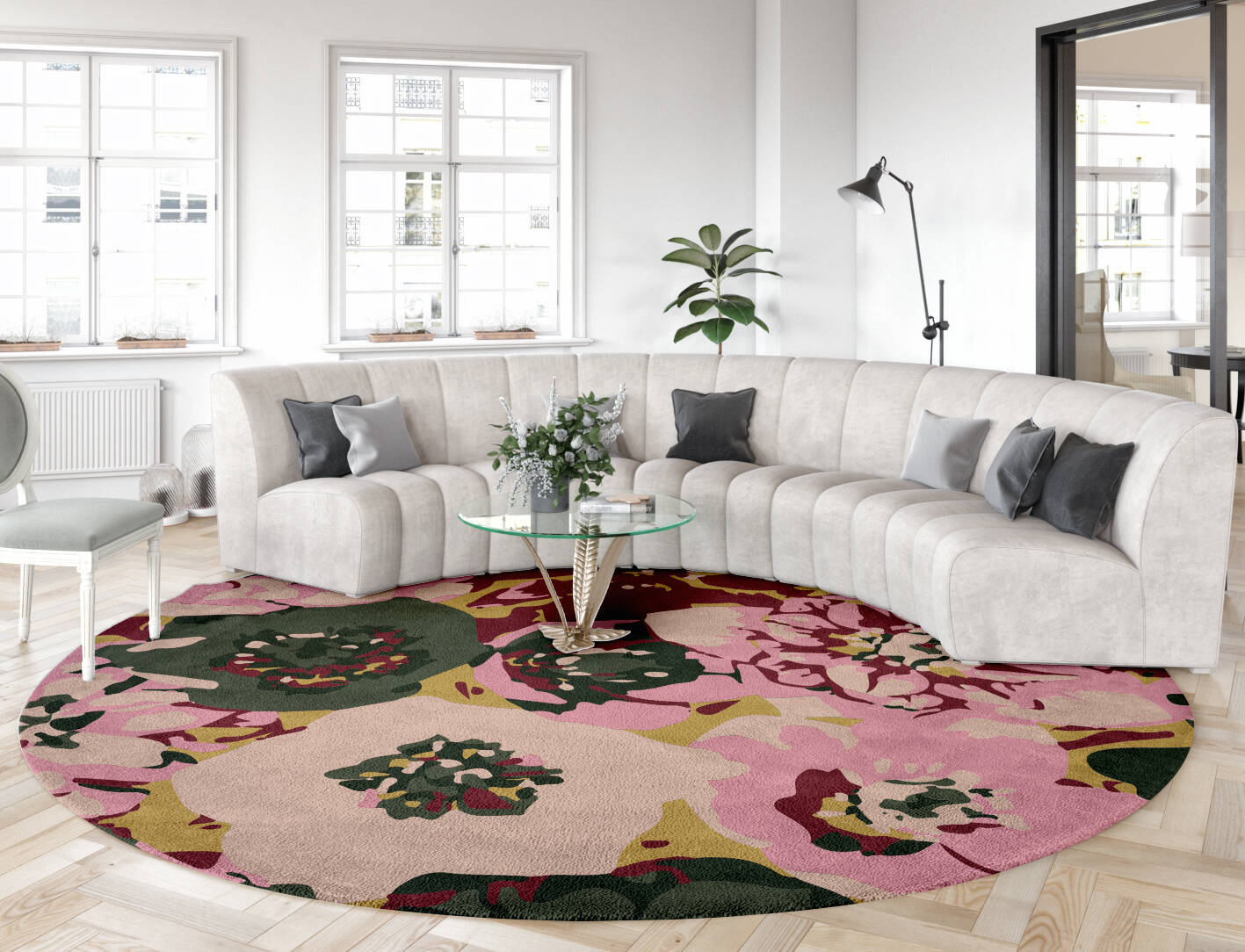 Raspberry Floral Round Hand Tufted Pure Wool Custom Rug by Rug Artisan