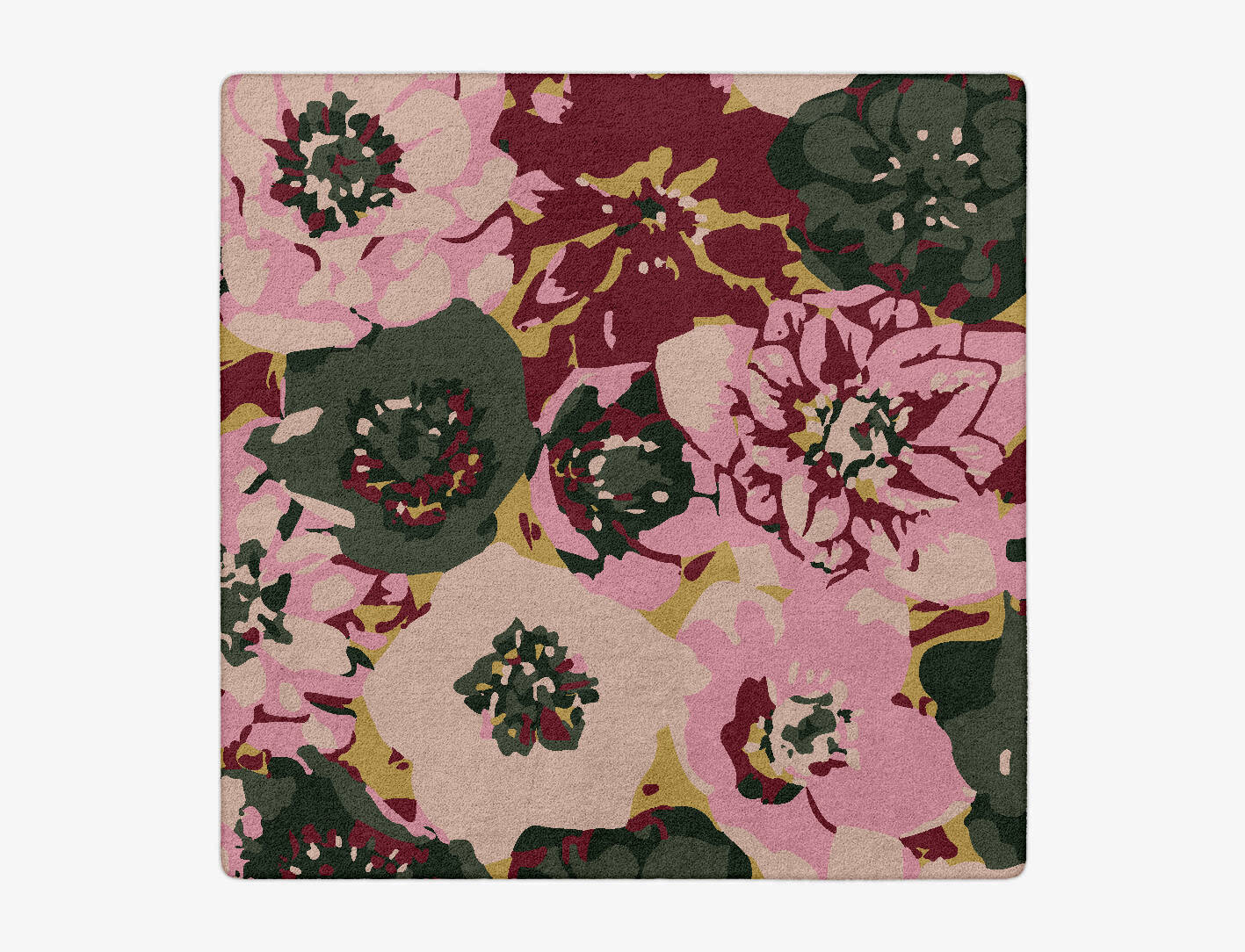 Raspberry Floral Square Hand Tufted Pure Wool Custom Rug by Rug Artisan