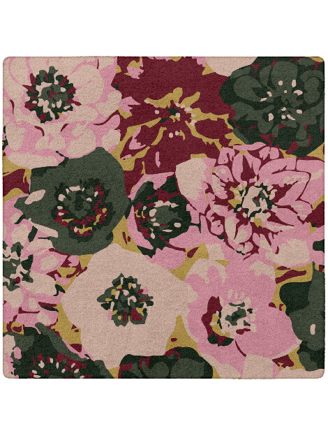 Raspberry Floral Square Hand Tufted Pure Wool Custom Rug by Rug Artisan