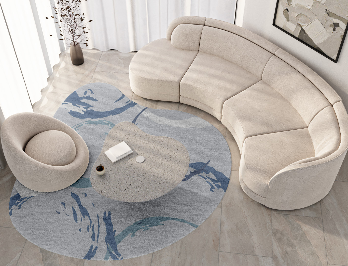 Rebus Cerulean Splash Hand Knotted Tibetan Wool Custom Rug by Rug Artisan