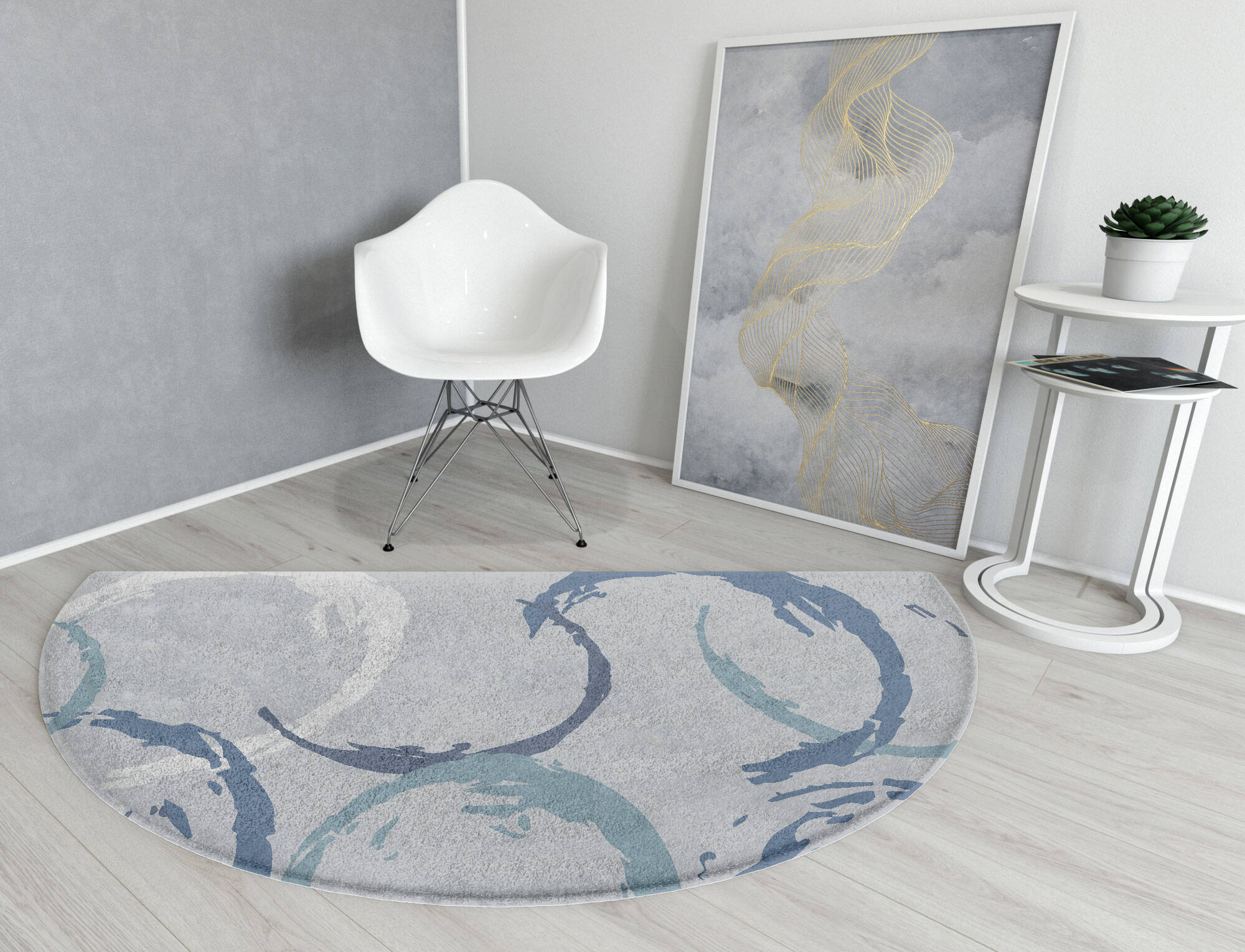 Rebus Cerulean Halfmoon Hand Tufted Pure Wool Custom Rug by Rug Artisan