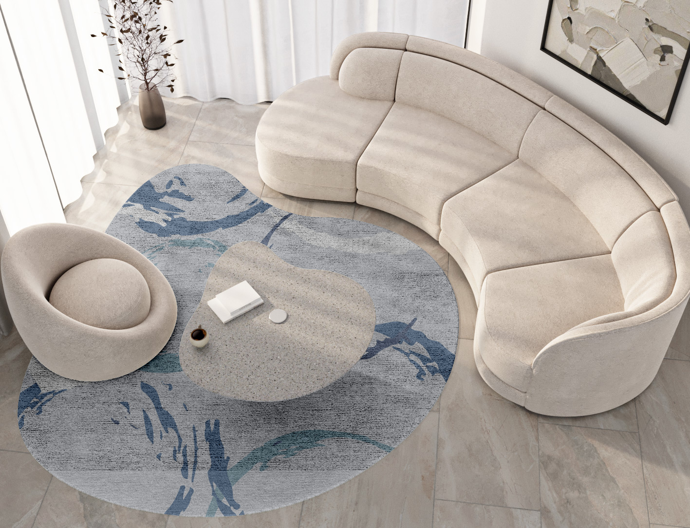 Rebus Cerulean Splash Hand Tufted Bamboo Silk Custom Rug by Rug Artisan