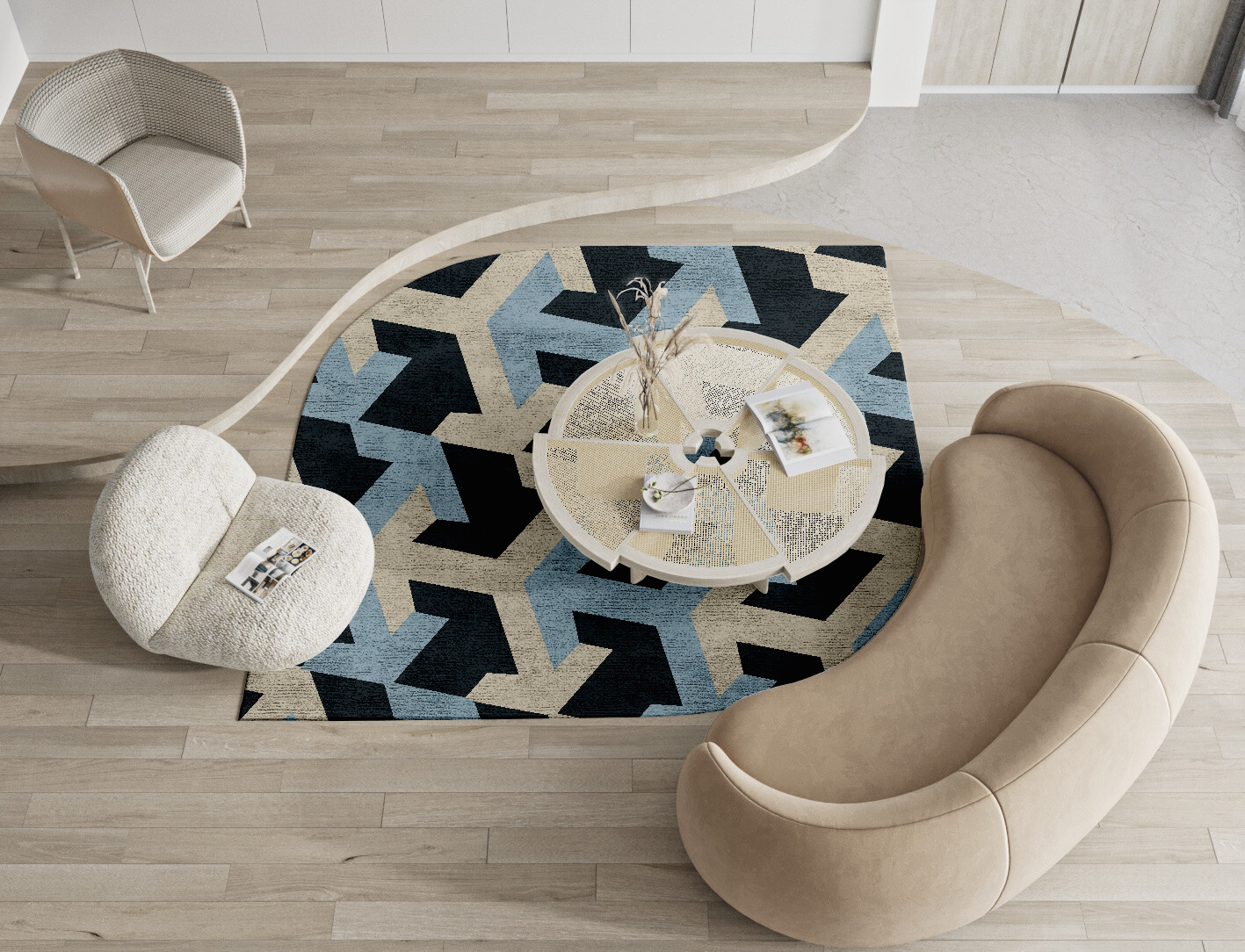 Recesses Geometric Ogee Hand Tufted Bamboo Silk Custom Rug by Rug Artisan