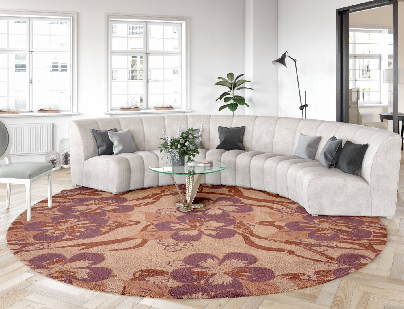 Rehan Floral Round Hand Tufted Pure Wool Custom Rug by Rug Artisan