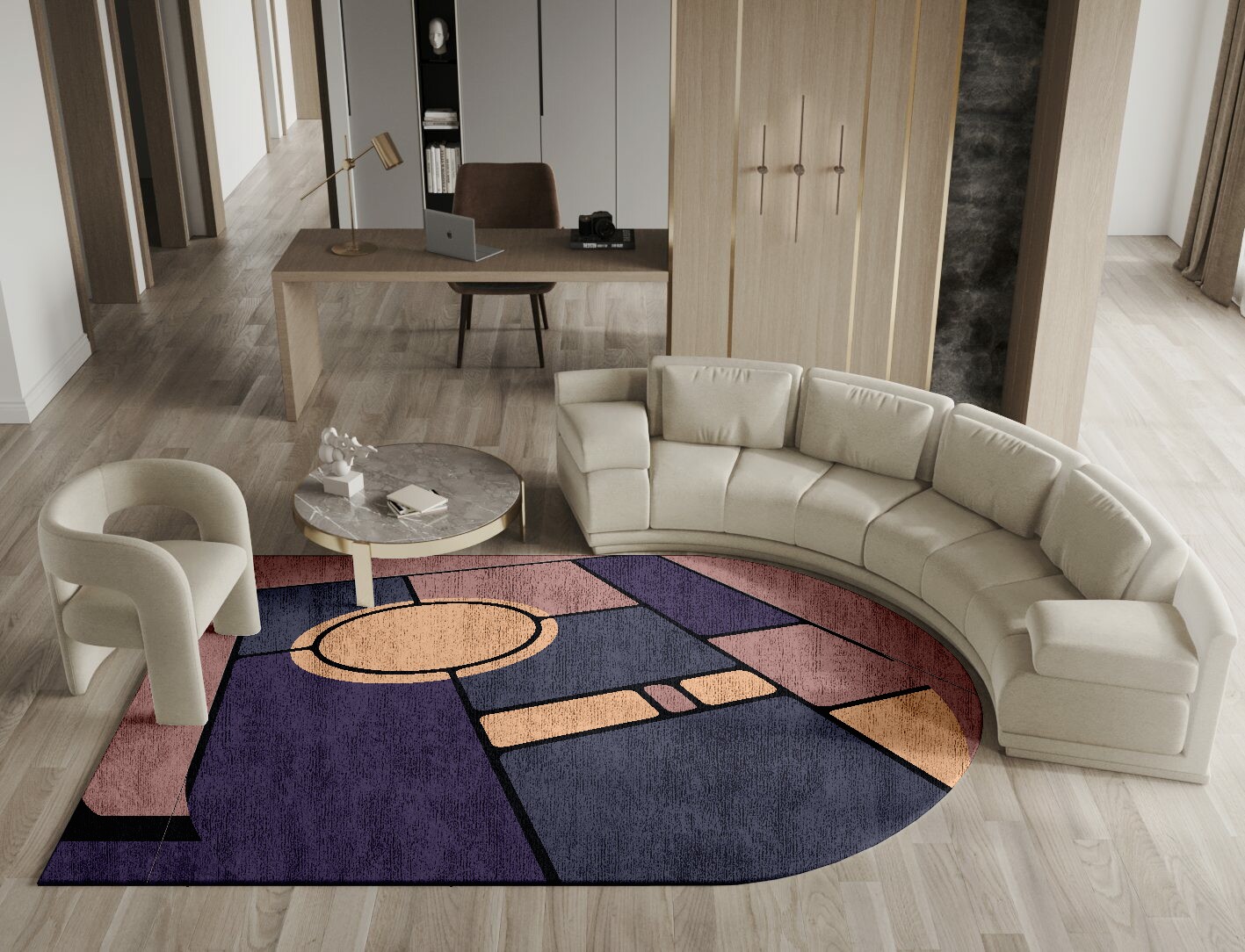 Remote Geometric Arch Hand Tufted Bamboo Silk Custom Rug by Rug Artisan