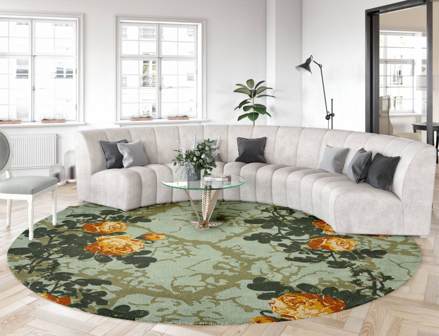 Renaissance Floral Round Hand Tufted Pure Wool Custom Rug by Rug Artisan