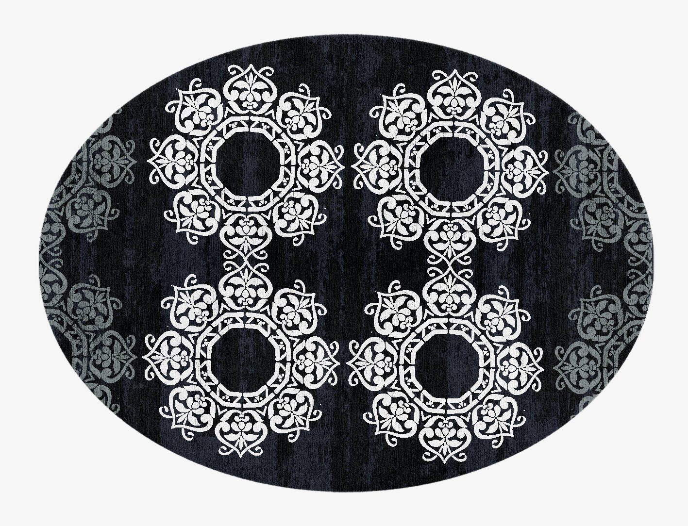 Rhythm Grey Monochrome Oval Hand Knotted Bamboo Silk Custom Rug by Rug Artisan