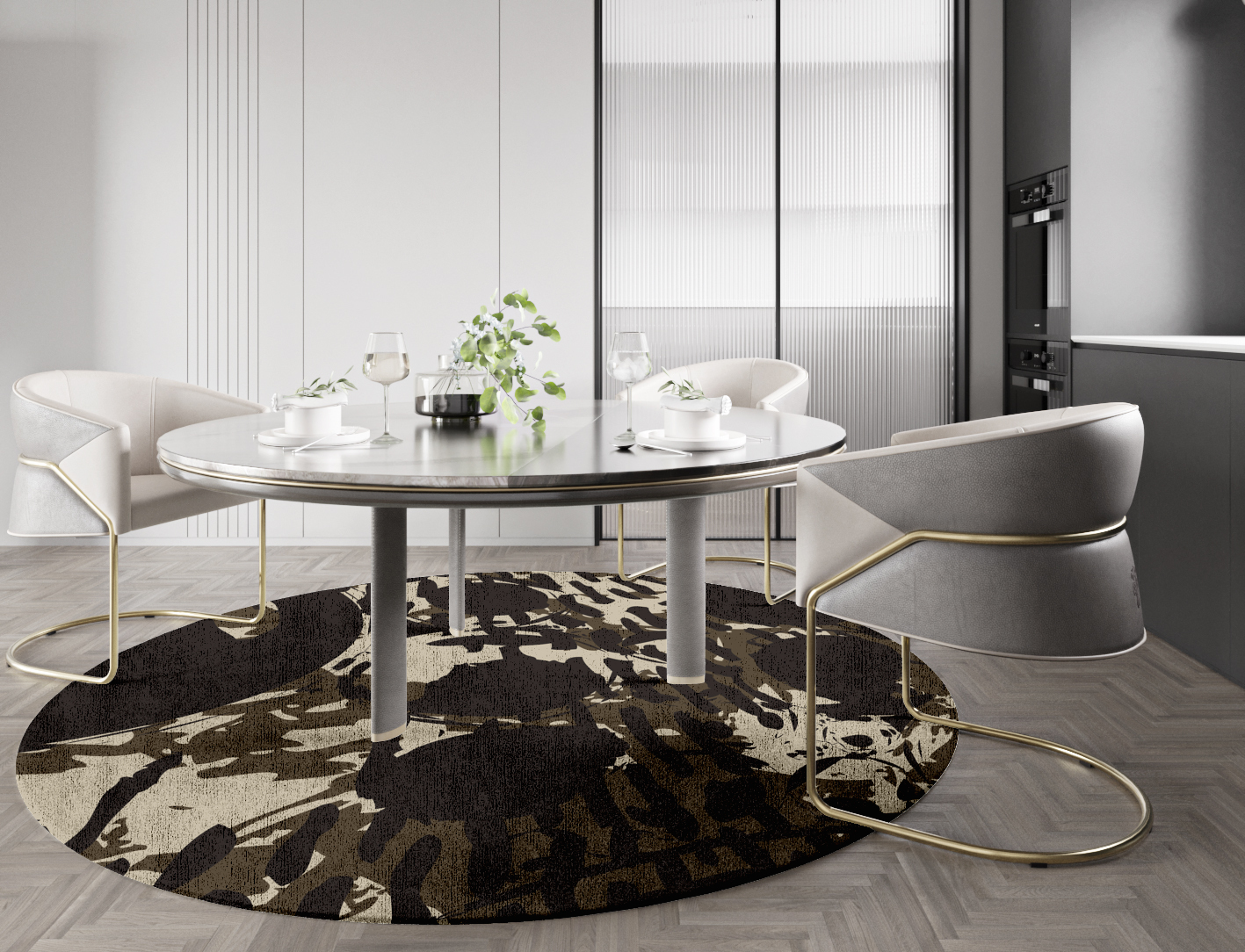 Rian Abstract Round Hand Knotted Bamboo Silk Custom Rug by Rug Artisan
