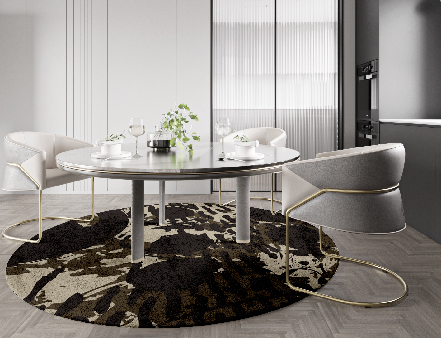 Rian Abstract Round Hand Tufted Bamboo Silk Custom Rug by Rug Artisan