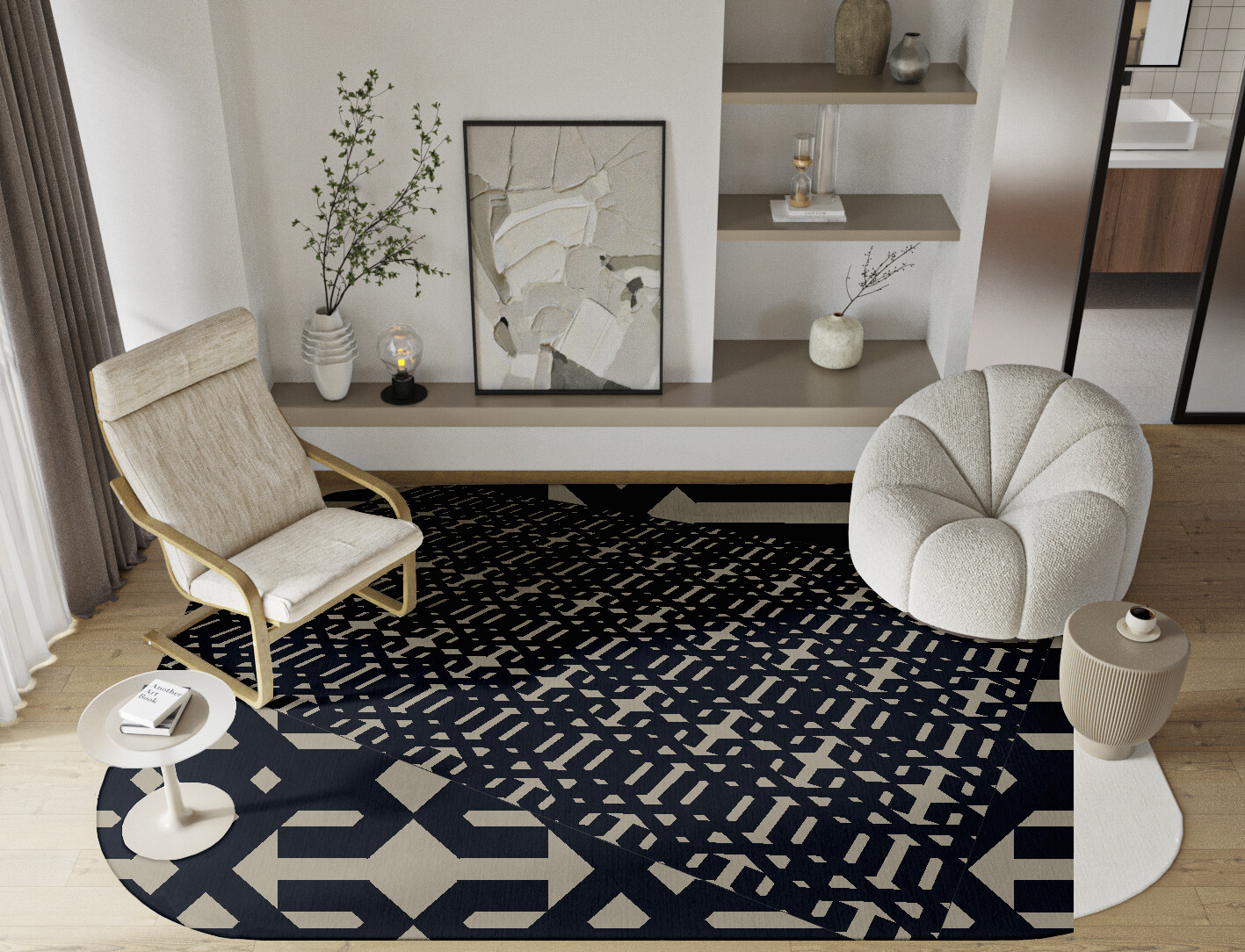 Ribbing Geometric Oblong Hand Knotted Tibetan Wool Custom Rug by Rug Artisan