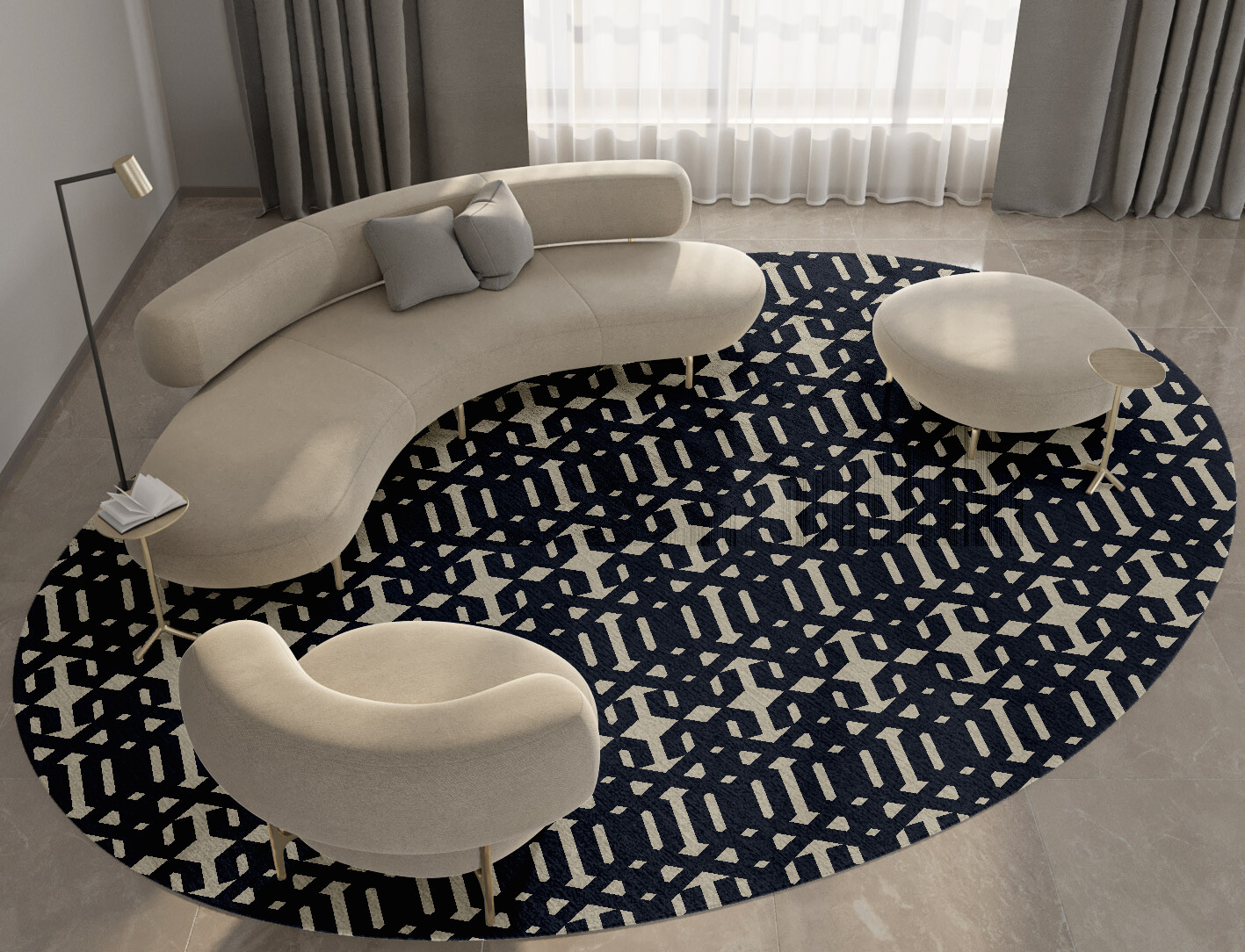 Ribbing Geometric Oval Hand Knotted Bamboo Silk Custom Rug by Rug Artisan