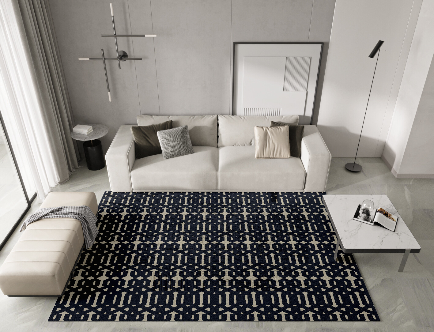 Ribbing Geometric Rectangle Hand Knotted Bamboo Silk Custom Rug by Rug Artisan