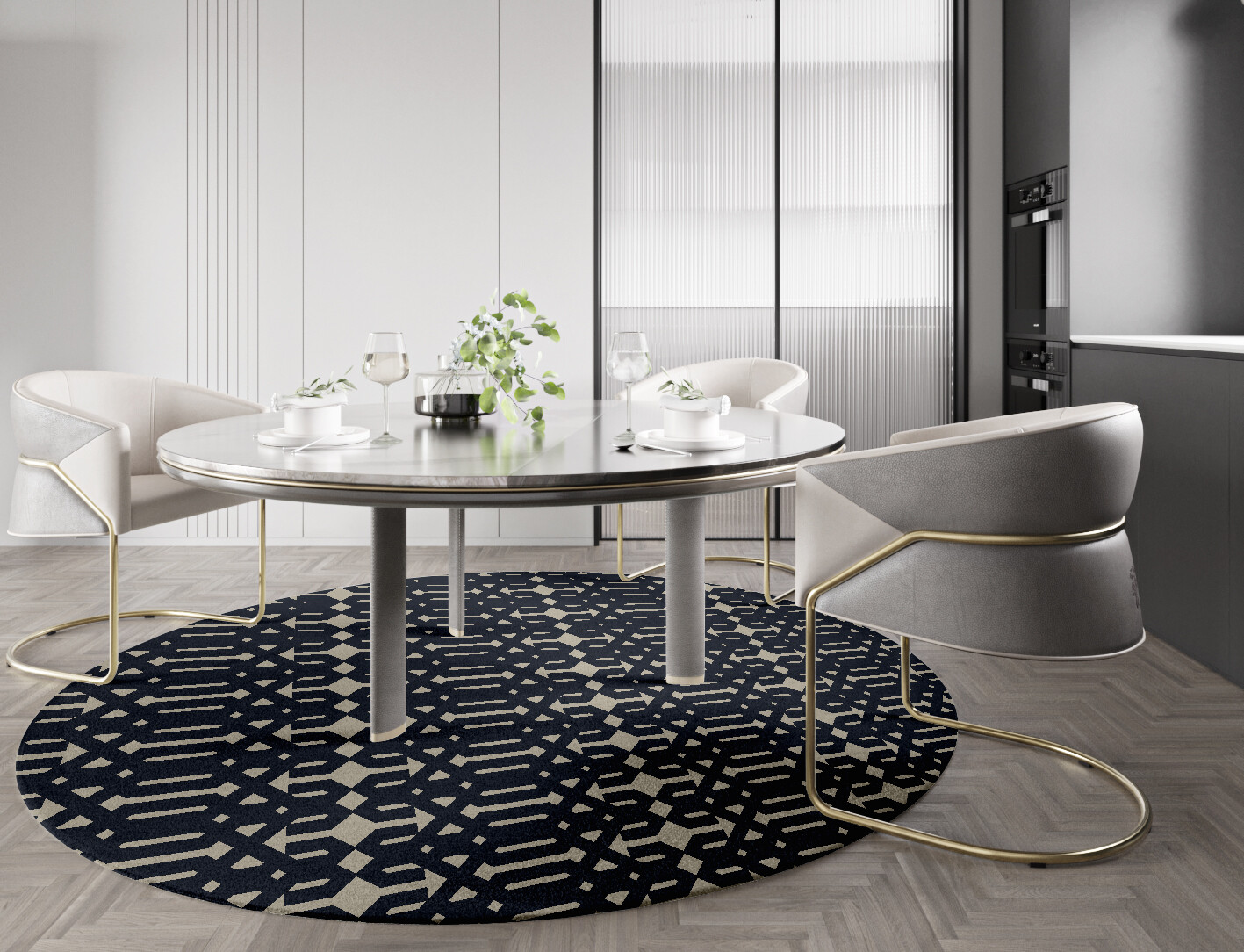 Ribbing Geometric Round Hand Knotted Tibetan Wool Custom Rug by Rug Artisan
