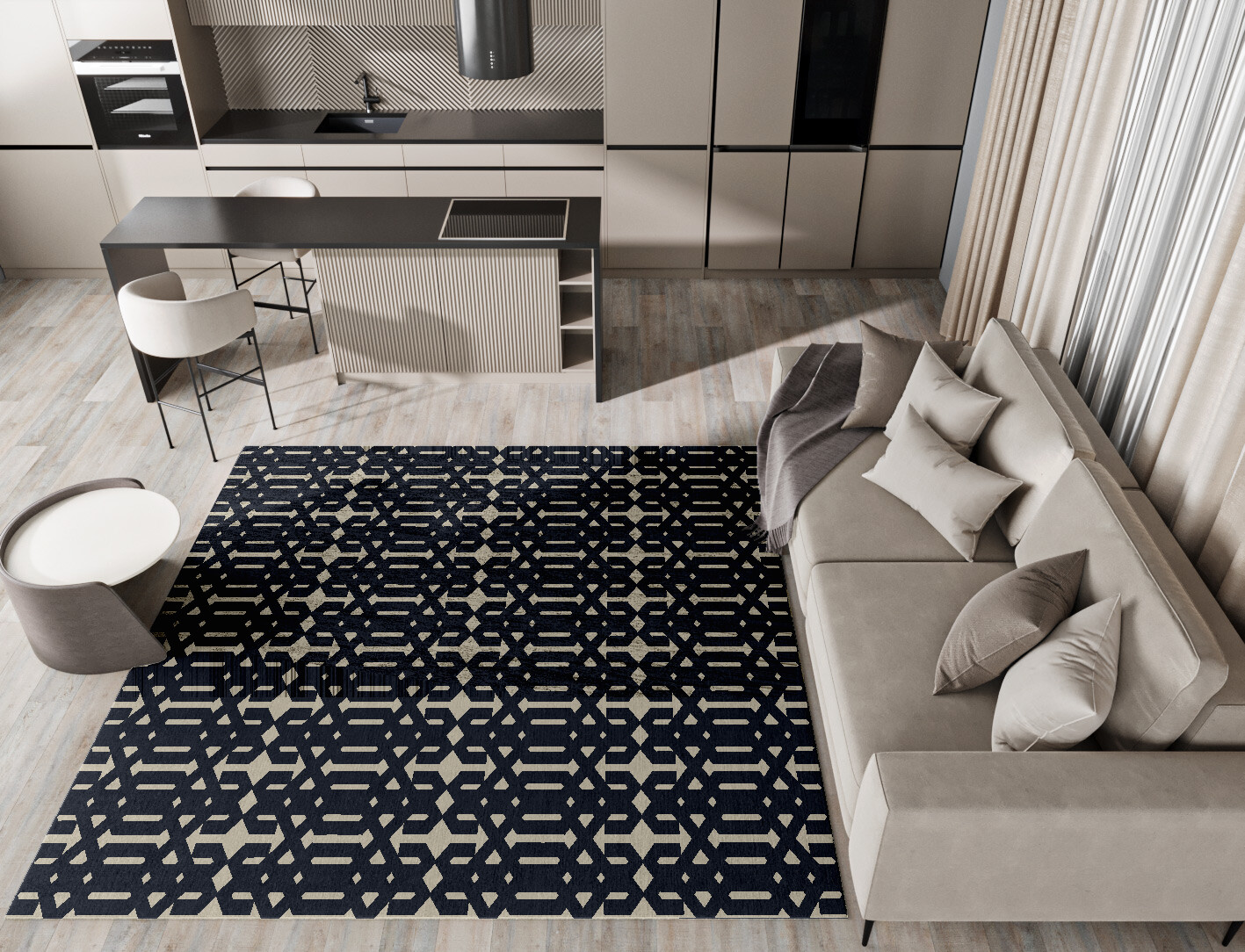 Ribbing Geometric Square Hand Knotted Bamboo Silk Custom Rug by Rug Artisan