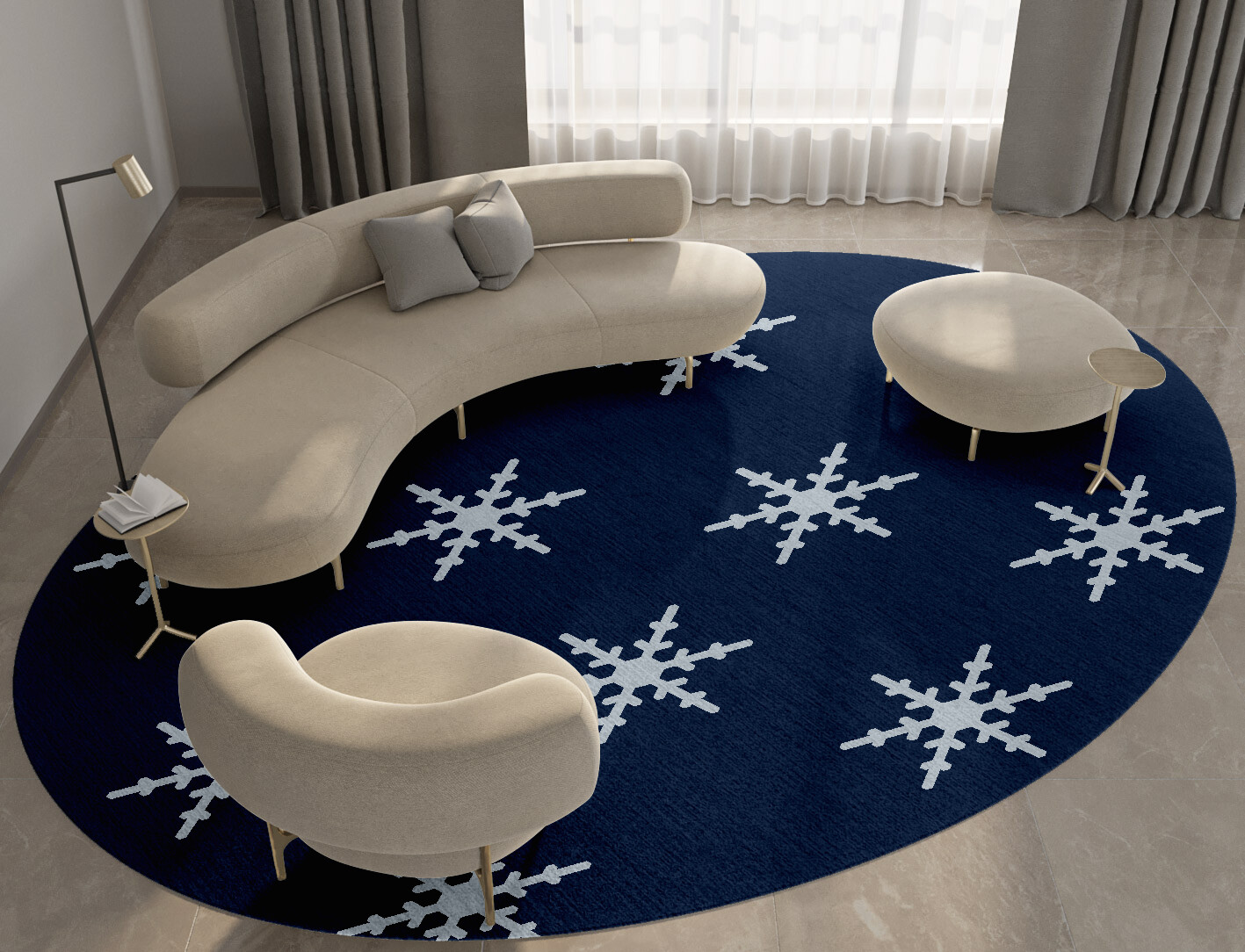 Rimed Geometric Oval Hand Knotted Tibetan Wool Custom Rug by Rug Artisan