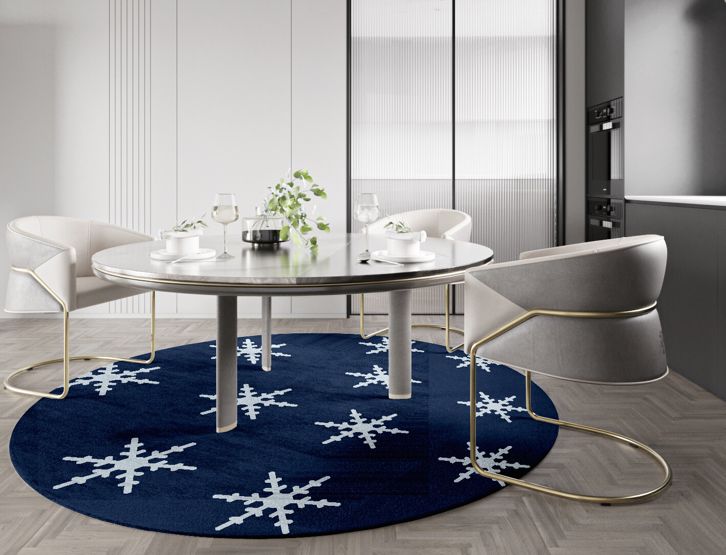 Rimed Geometric Round Hand Knotted Bamboo Silk Custom Rug by Rug Artisan
