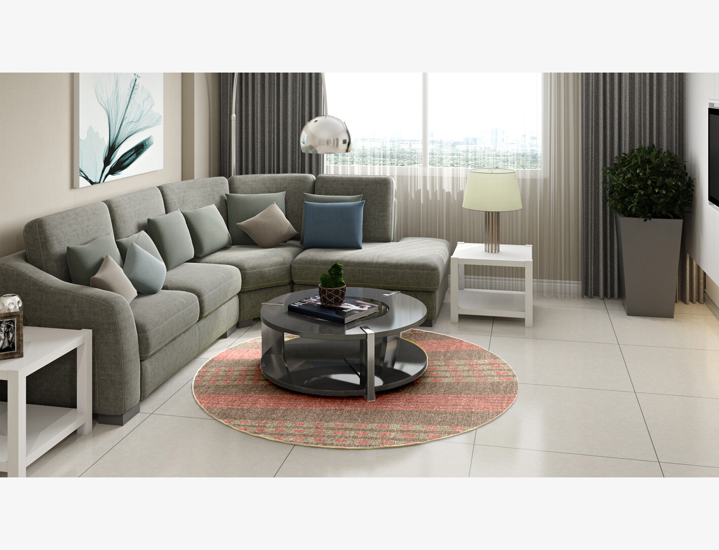 Roadway Geometric Round Flatweave New Zealand Wool Custom Rug by Rug Artisan