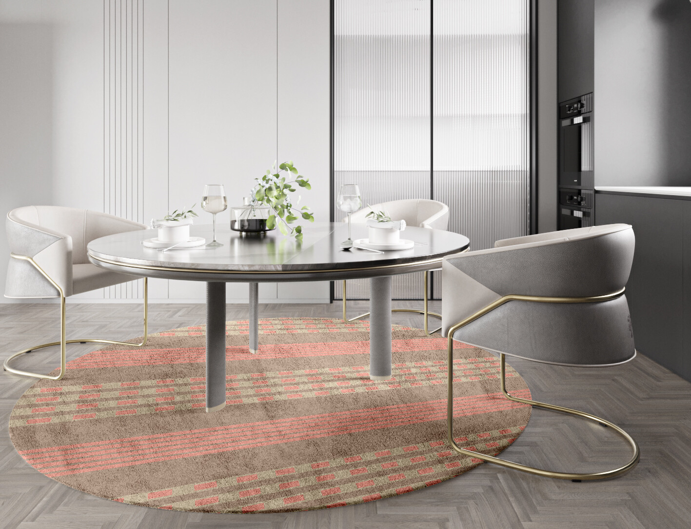 Roadway Geometric Round Hand Tufted Bamboo Silk Custom Rug by Rug Artisan