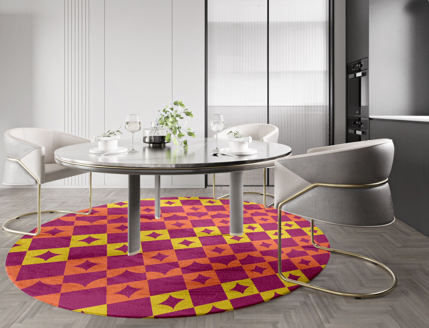 Robin Geometric Round Hand Knotted Bamboo Silk Custom Rug by Rug Artisan