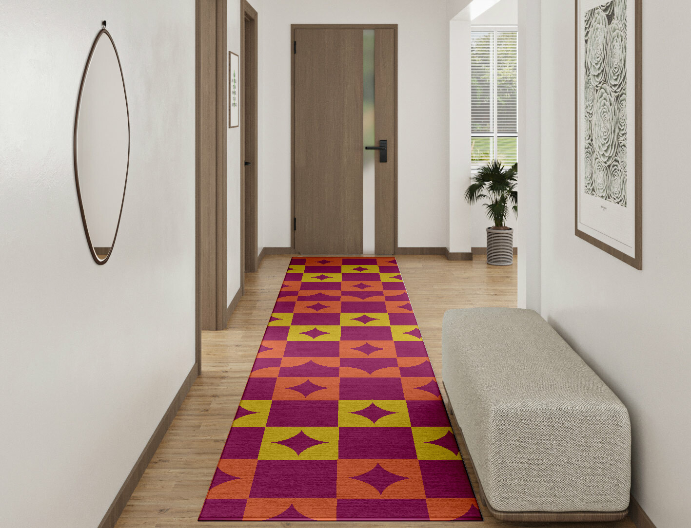 Robin Geometric Runner Hand Knotted Tibetan Wool Custom Rug by Rug Artisan