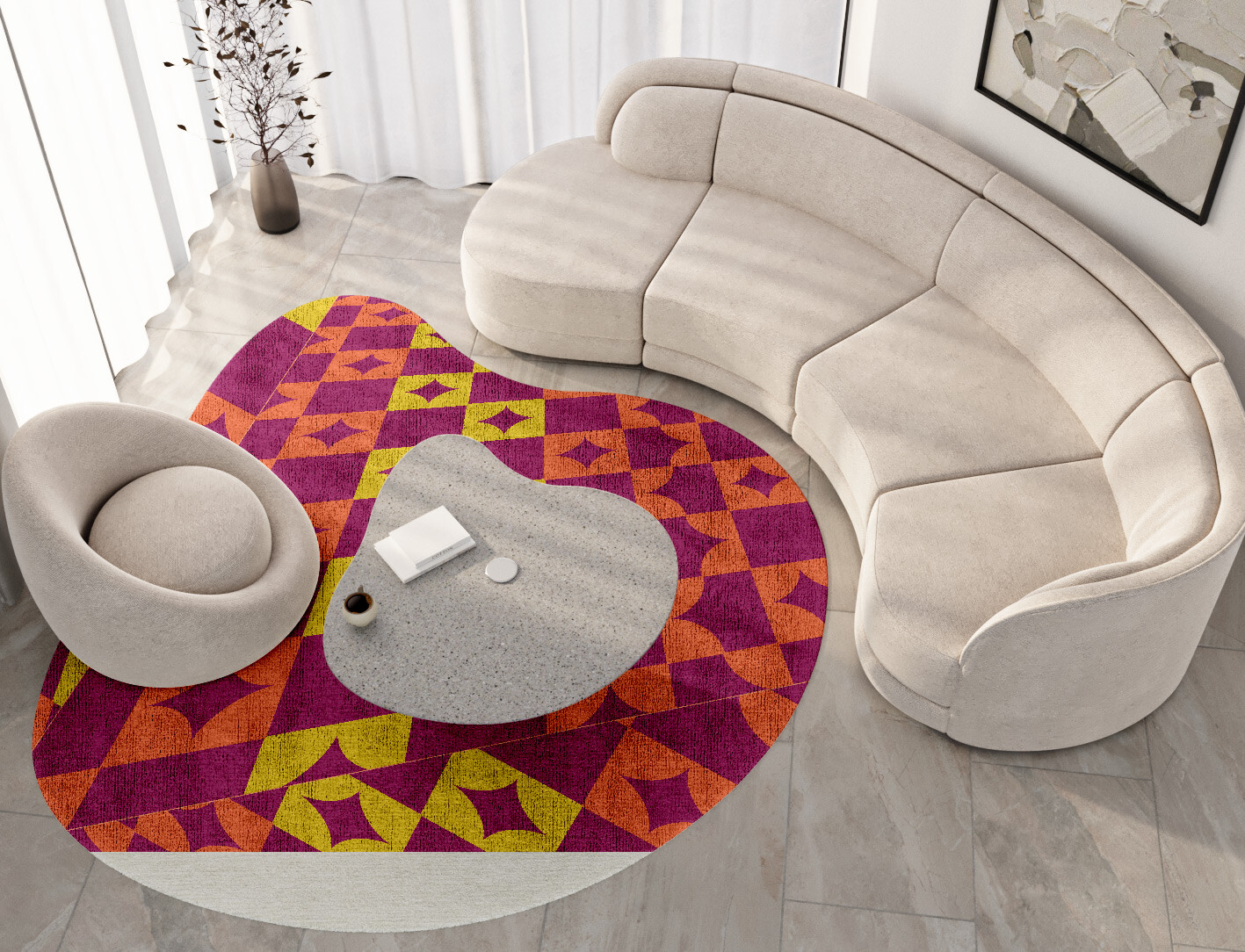 Robin Geometric Splash Hand Knotted Bamboo Silk Custom Rug by Rug Artisan