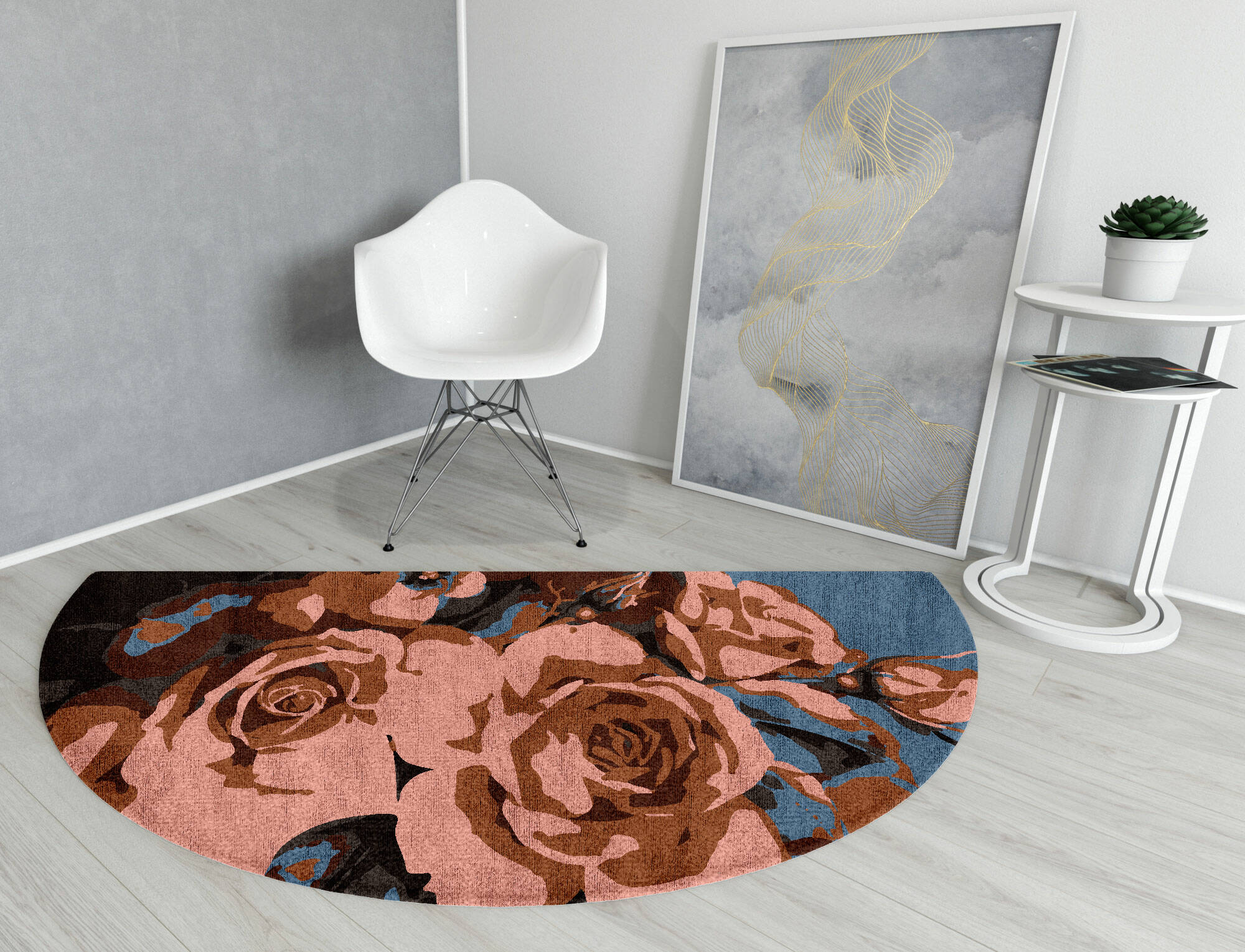 Rosabel Floral Halfmoon Hand Knotted Bamboo Silk Custom Rug by Rug Artisan