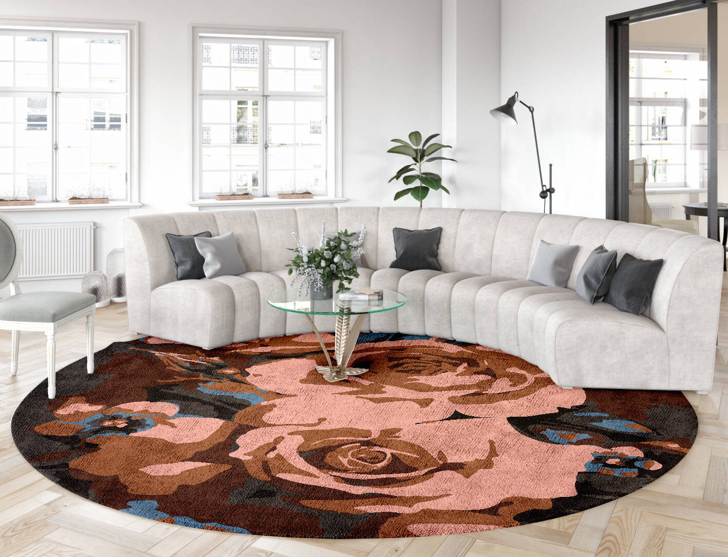 Rosabel Floral Round Hand Tufted Bamboo Silk Custom Rug by Rug Artisan