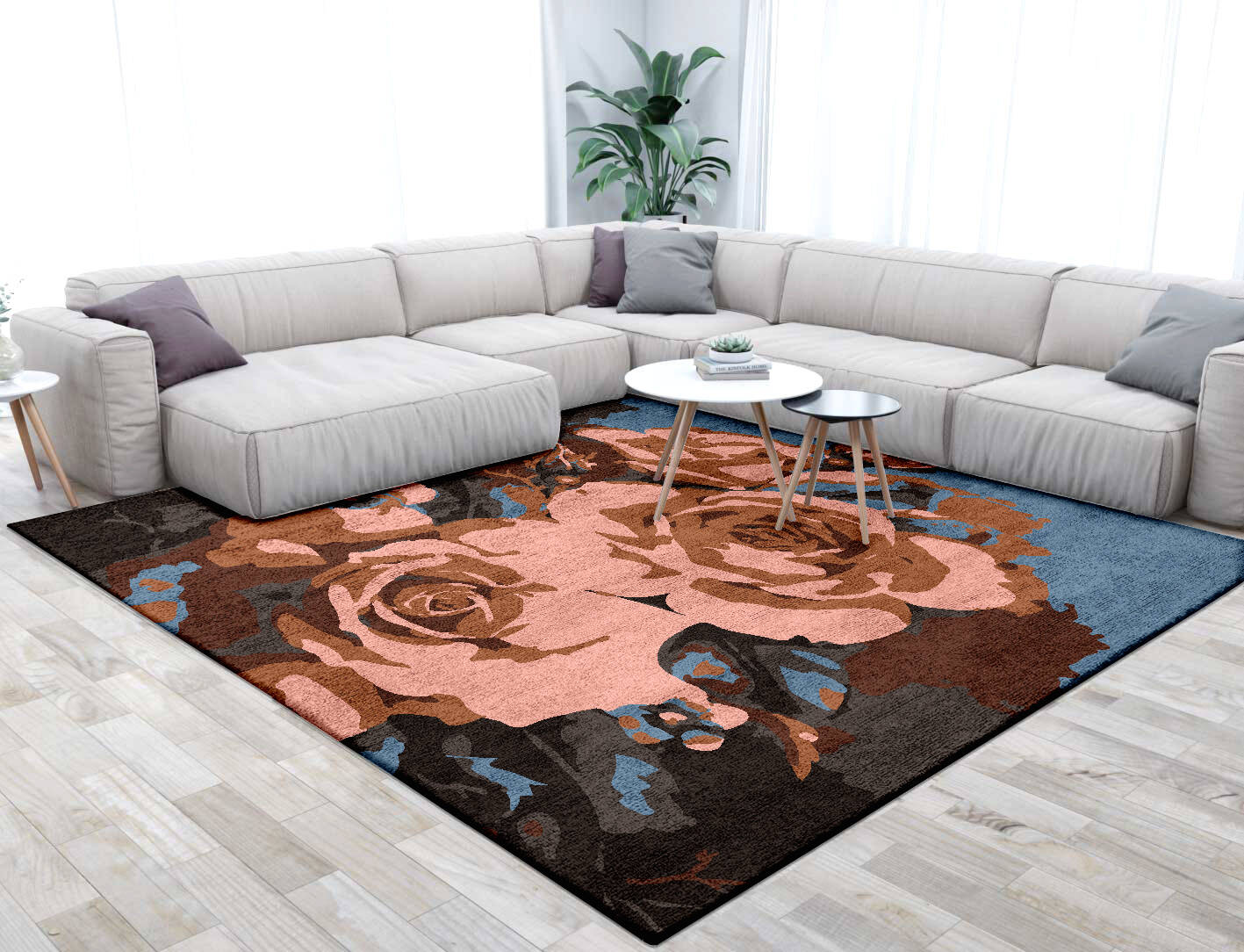 Rosabel Floral Square Hand Tufted Bamboo Silk Custom Rug by Rug Artisan