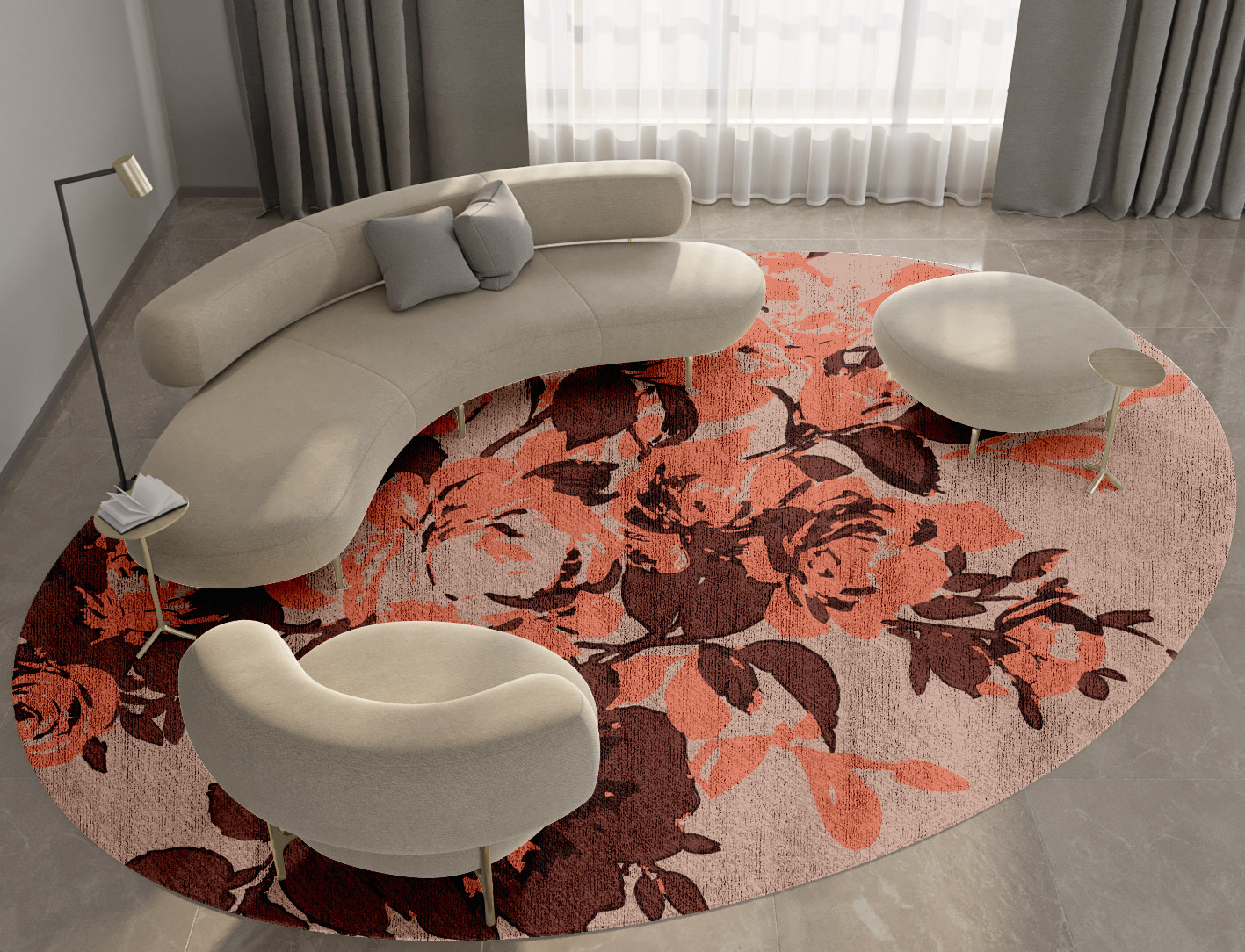 Rosarium Floral Oval Hand Knotted Bamboo Silk Custom Rug by Rug Artisan