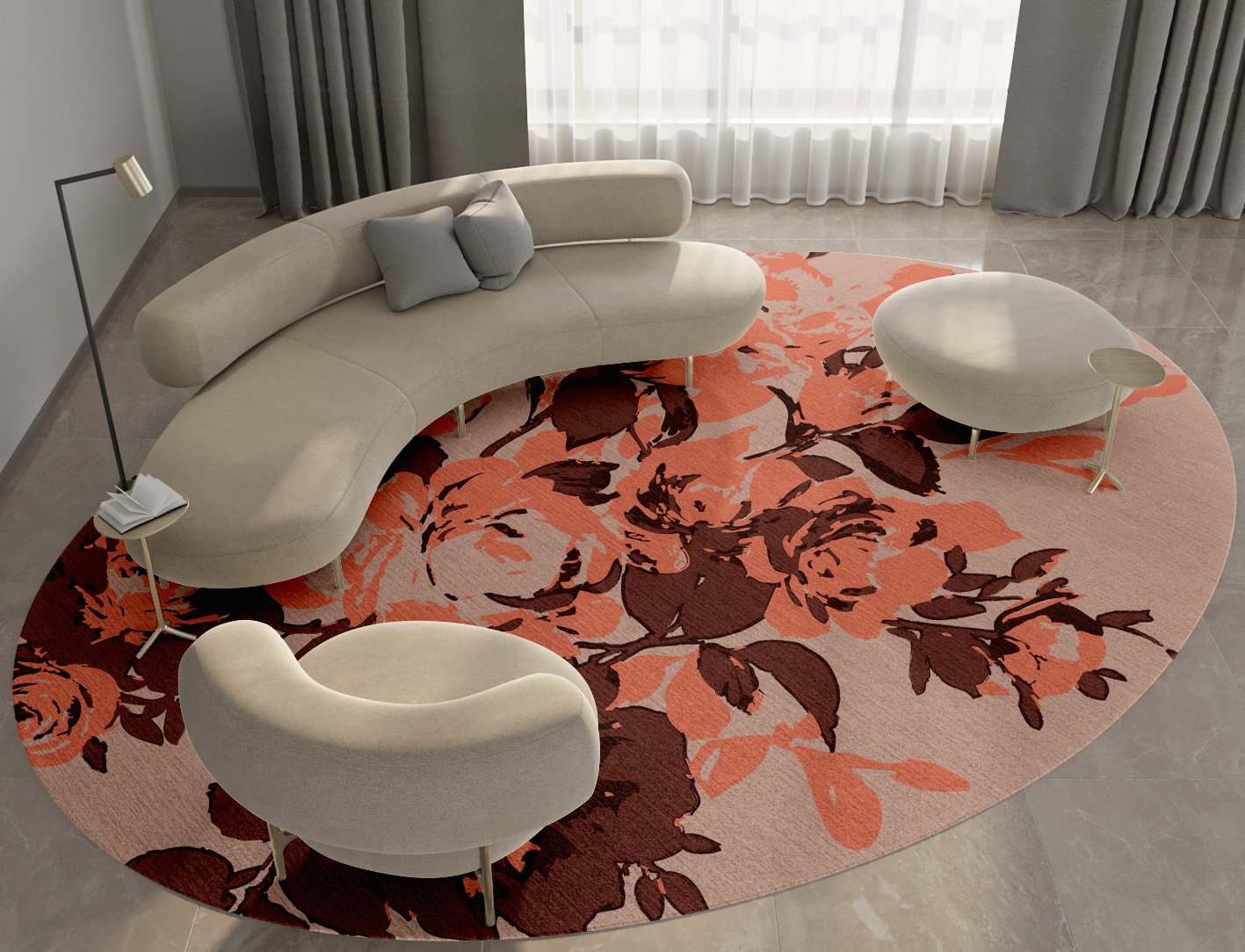 Rosarium Floral Oval Hand Knotted Tibetan Wool Custom Rug by Rug Artisan