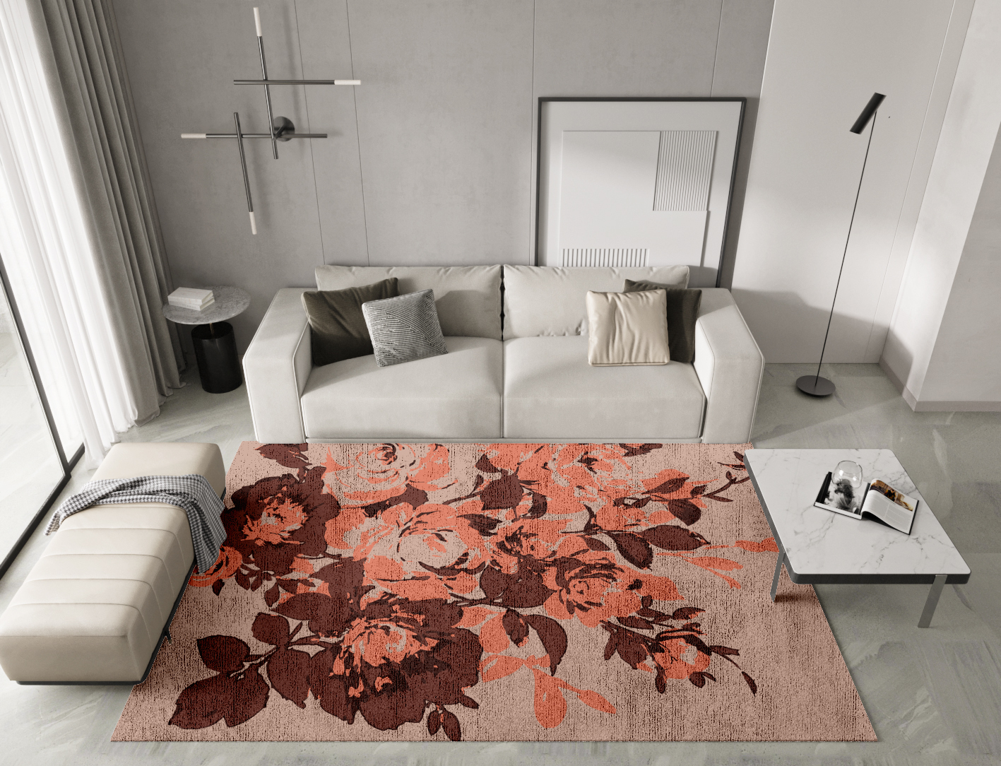 Rosarium Floral Rectangle Hand Knotted Bamboo Silk Custom Rug by Rug Artisan