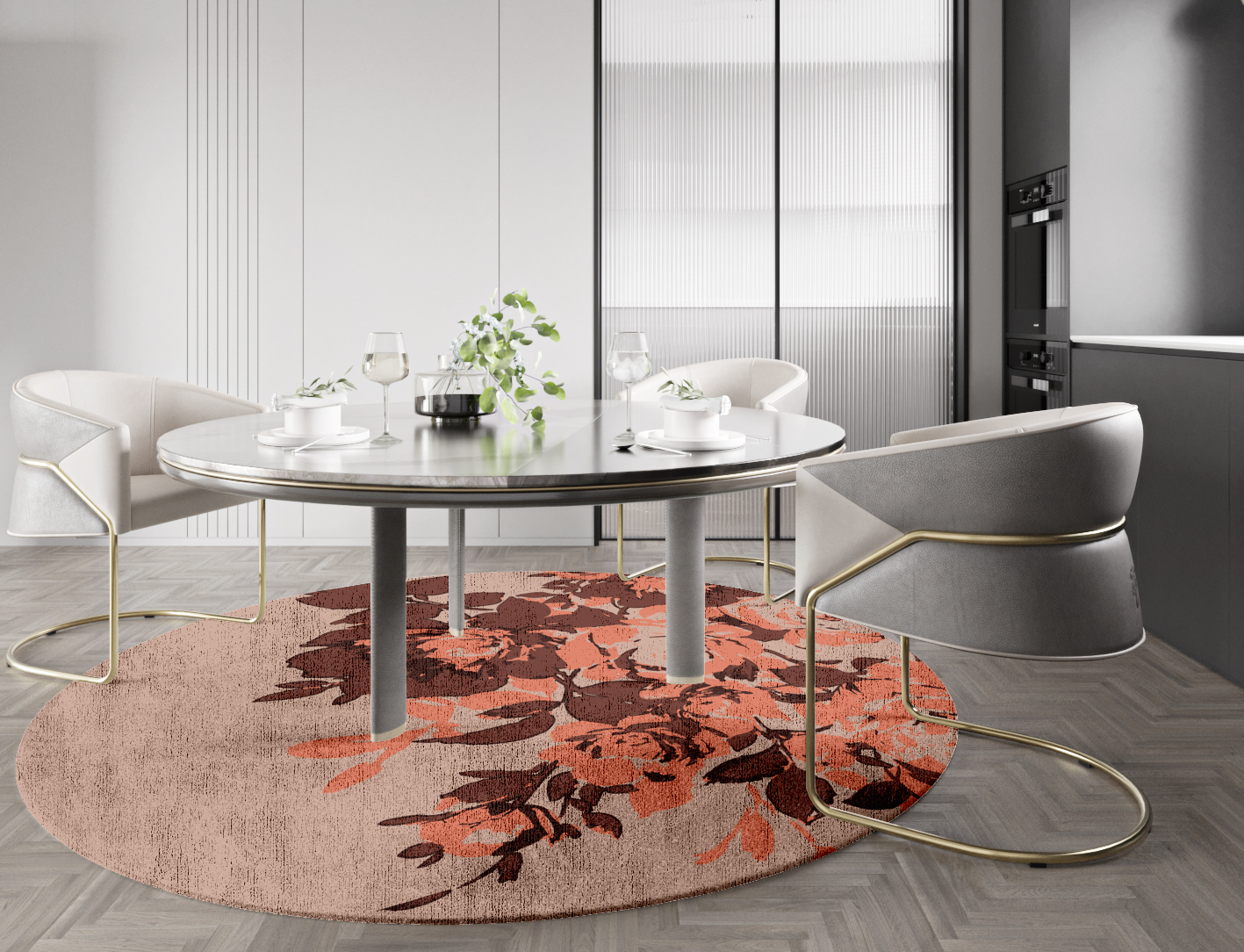 Rosarium Floral Round Hand Knotted Bamboo Silk Custom Rug by Rug Artisan