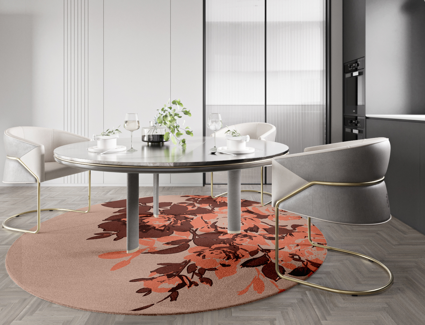 Rosarium Floral Round Hand Knotted Tibetan Wool Custom Rug by Rug Artisan