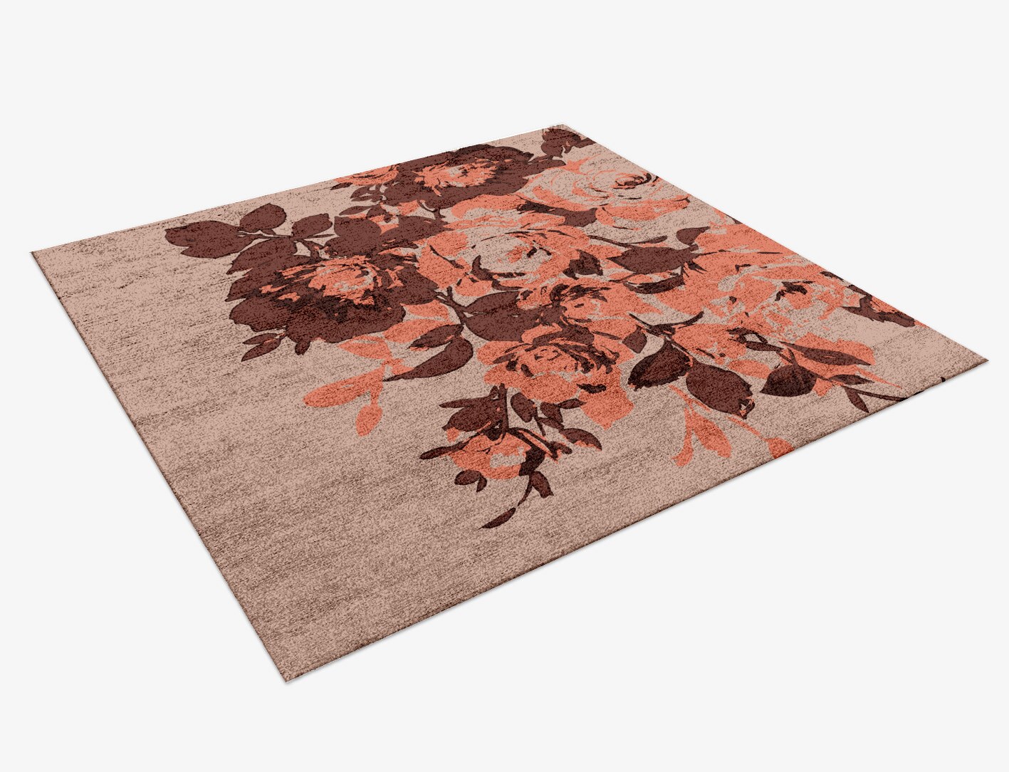 Rosarium Floral Square Hand Knotted Bamboo Silk Custom Rug by Rug Artisan