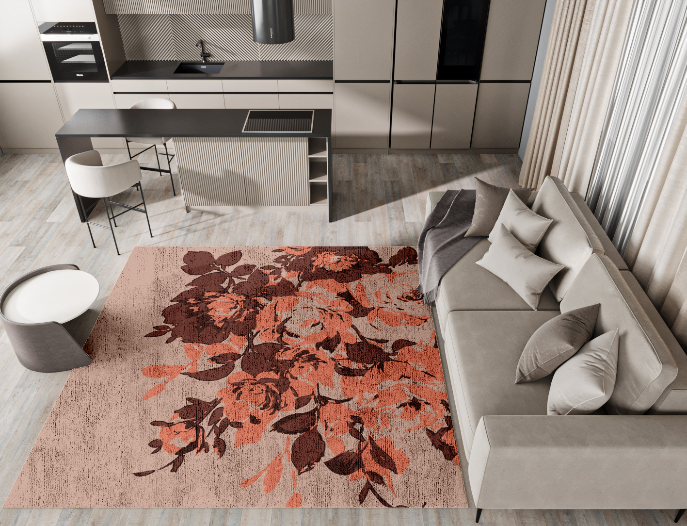 Rosarium Floral Square Hand Knotted Bamboo Silk Custom Rug by Rug Artisan