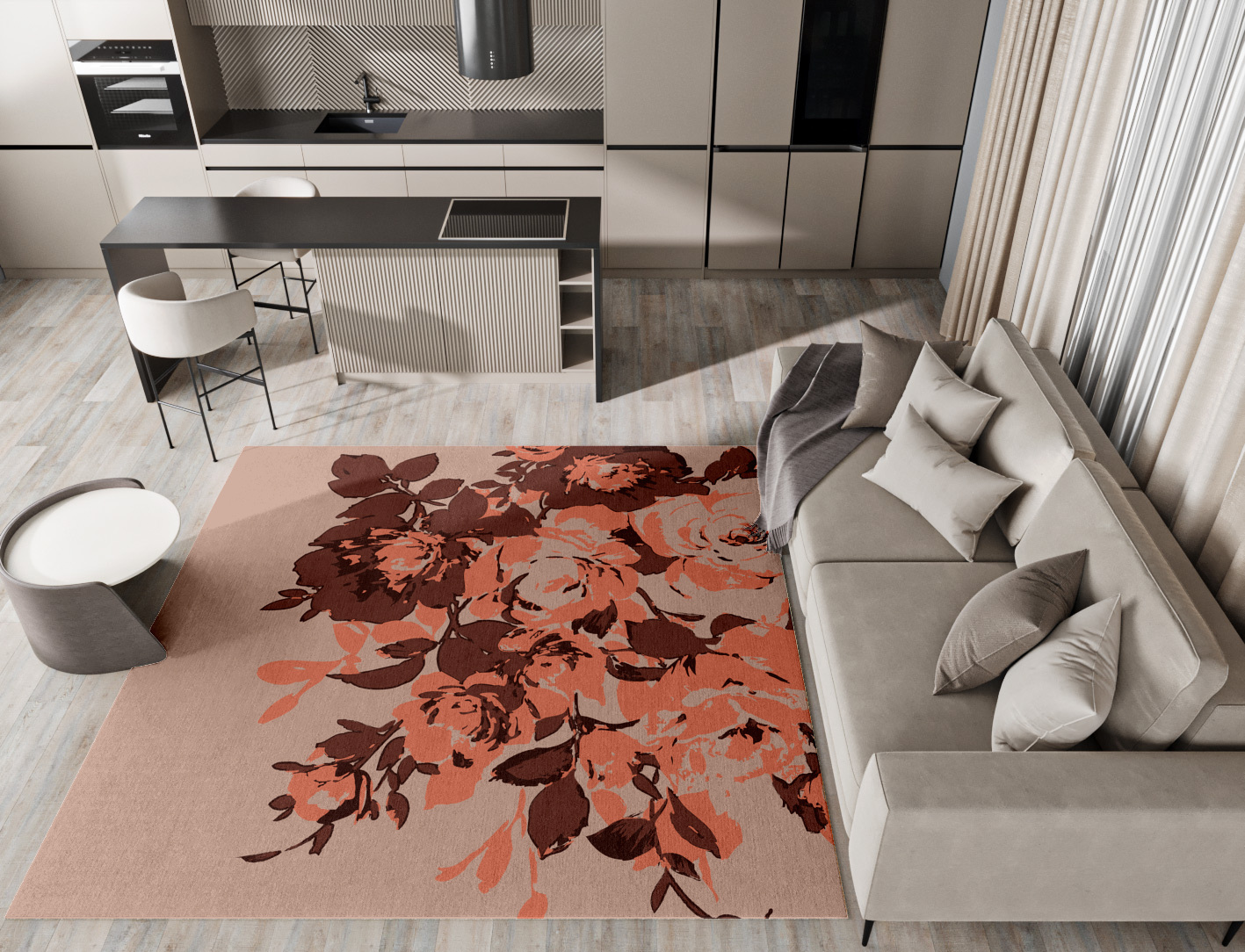 Rosarium Floral Square Hand Knotted Tibetan Wool Custom Rug by Rug Artisan