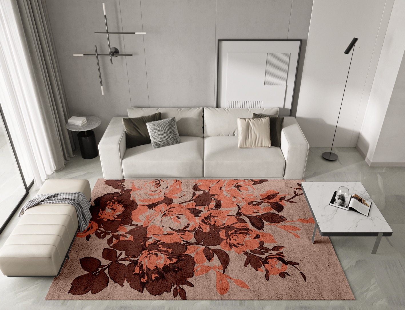 Rosarium Floral Rectangle Hand Tufted Bamboo Silk Custom Rug by Rug Artisan