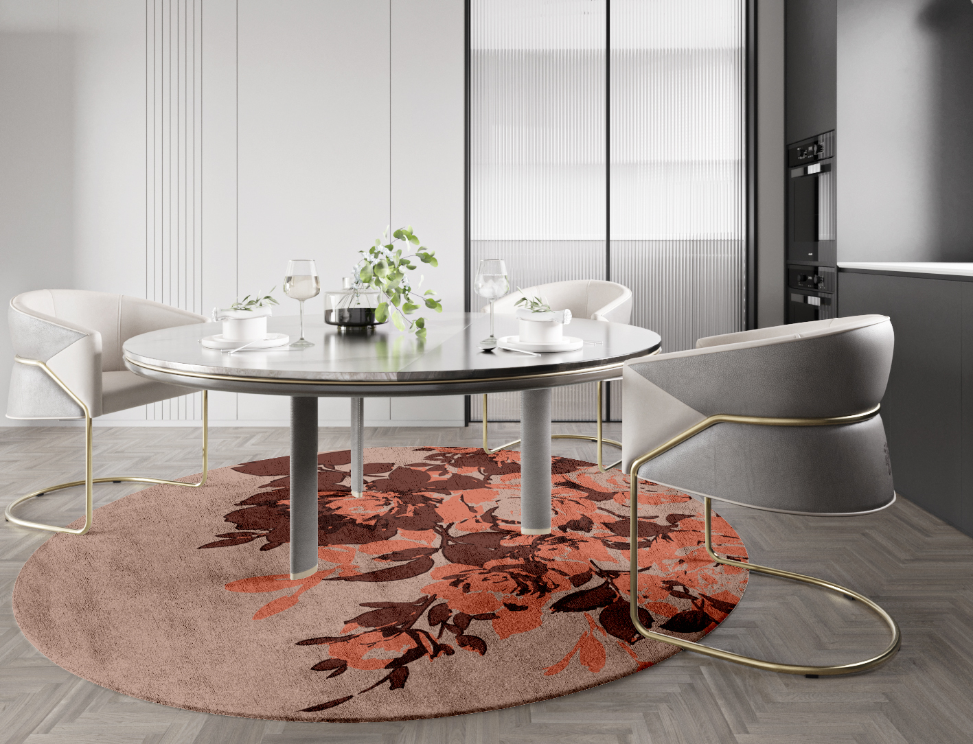 Rosarium Floral Round Hand Tufted Bamboo Silk Custom Rug by Rug Artisan