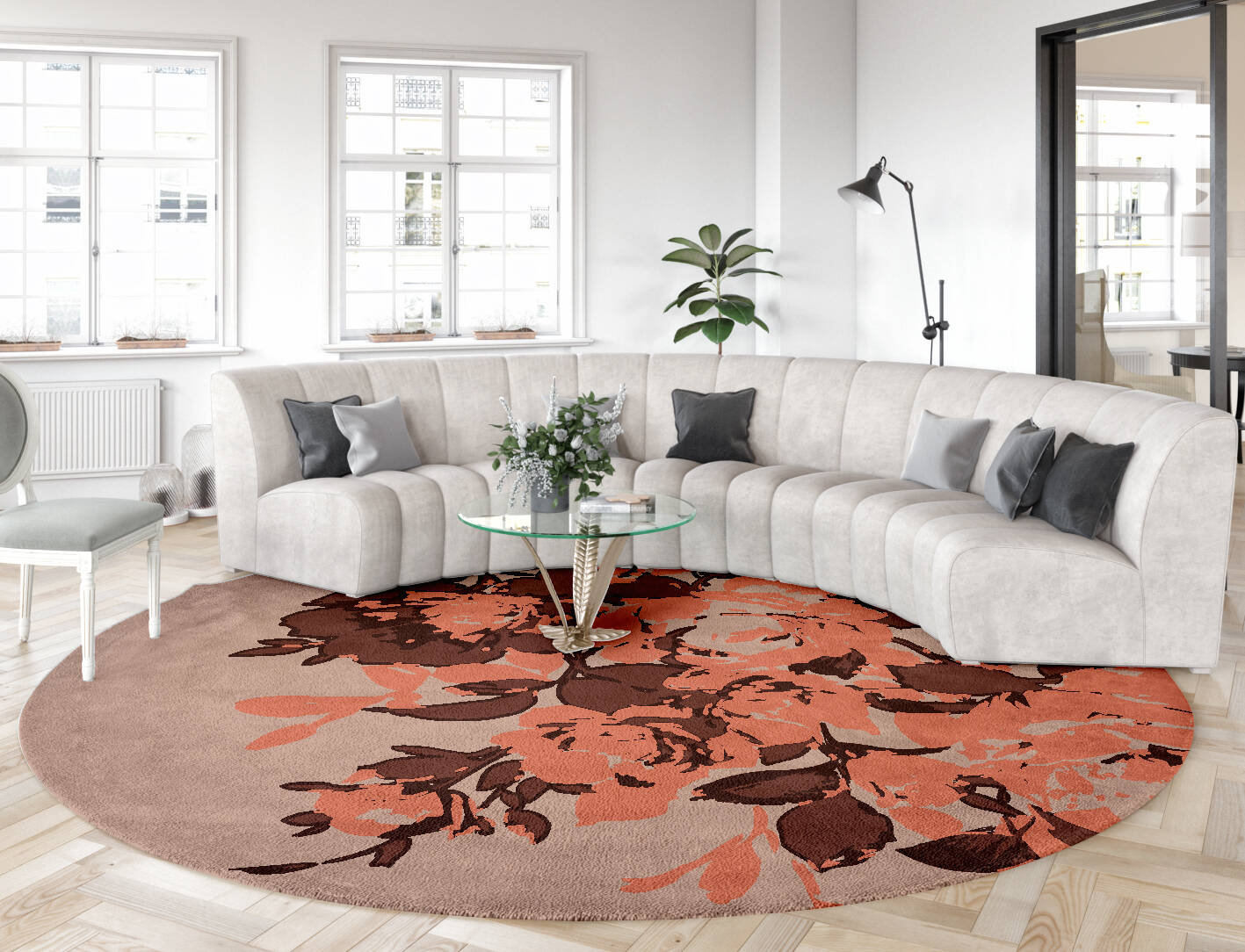 Rosarium Floral Round Hand Tufted Pure Wool Custom Rug by Rug Artisan