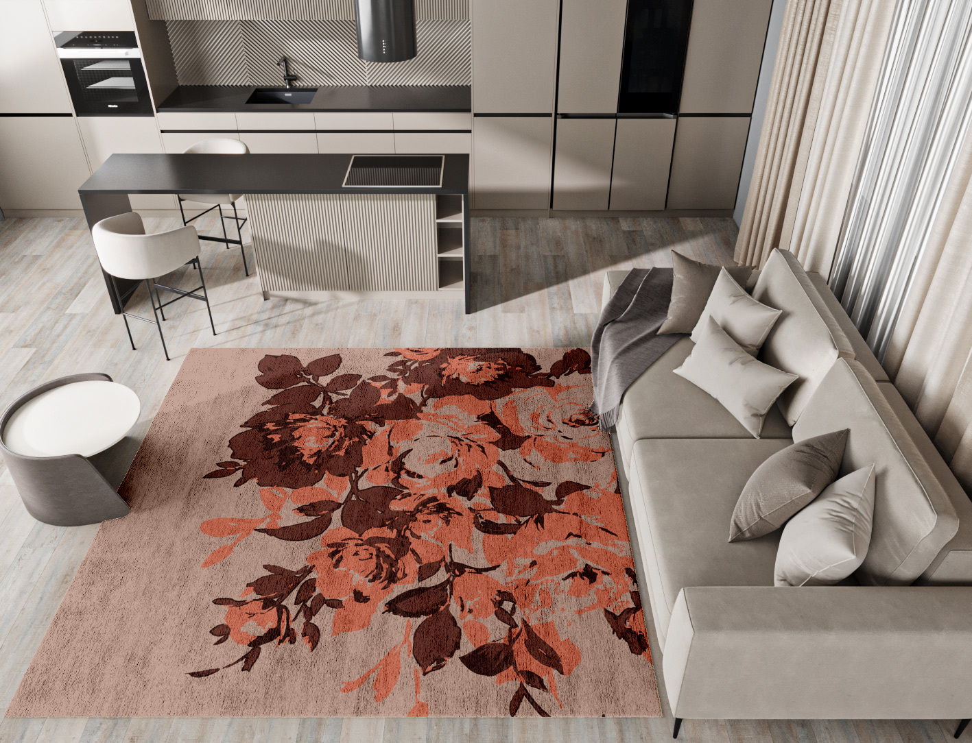 Rosarium Floral Square Hand Tufted Bamboo Silk Custom Rug by Rug Artisan