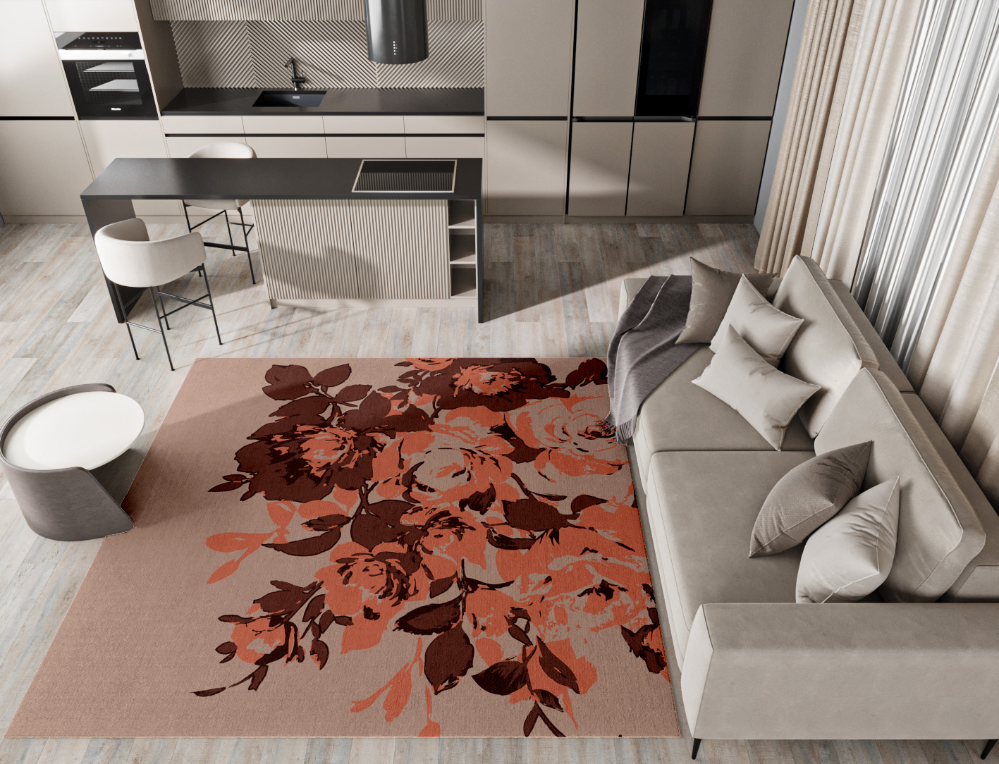 Rosarium Floral Square Hand Tufted Pure Wool Custom Rug by Rug Artisan