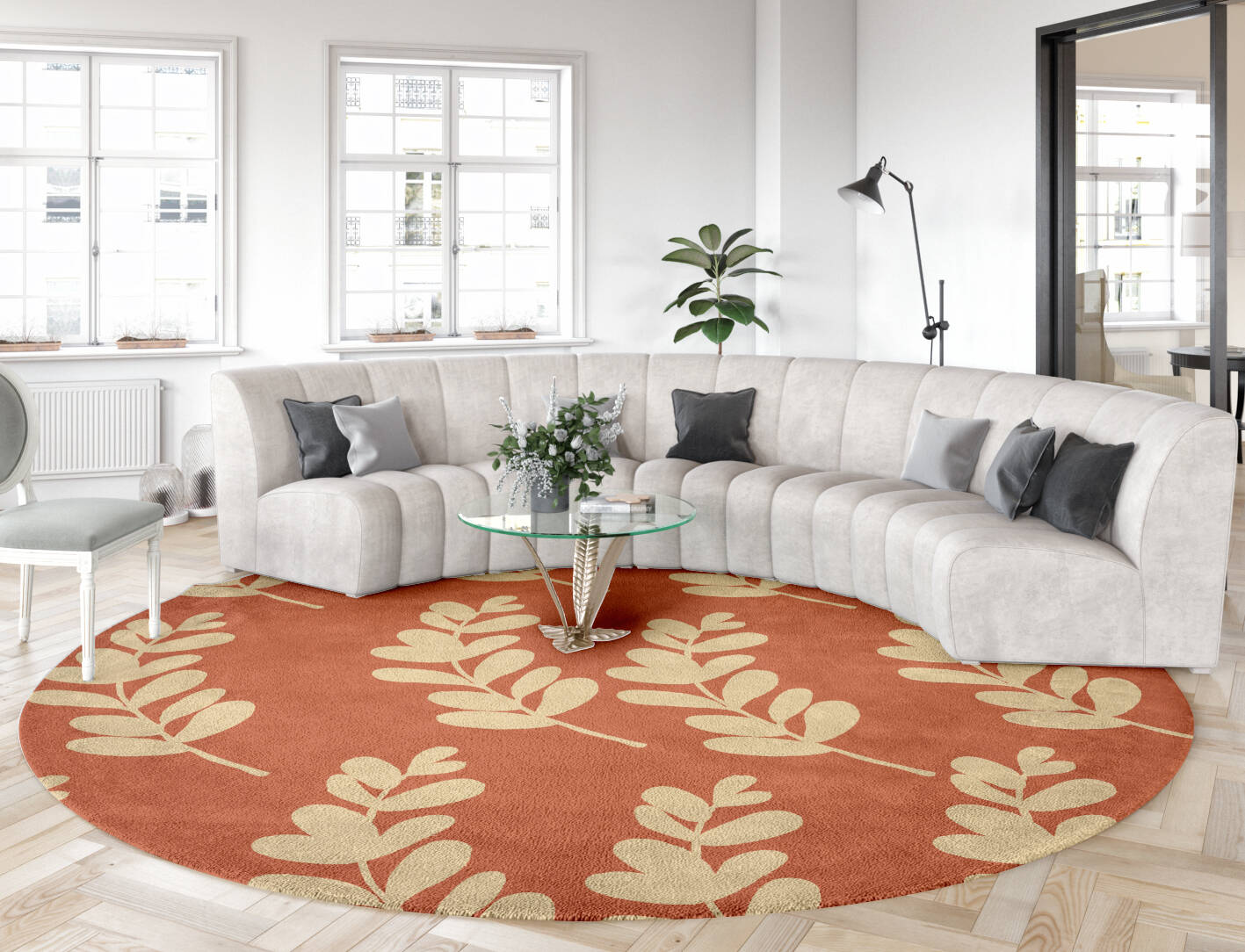 Rosemary Floral Round Hand Tufted Pure Wool Custom Rug by Rug Artisan