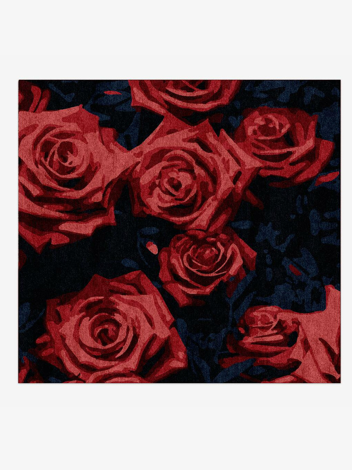 Roses Floral Square Hand Knotted Bamboo Silk Custom Rug by Rug Artisan
