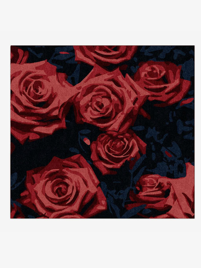 Roses Floral Square Hand Knotted Tibetan Wool Custom Rug by Rug Artisan