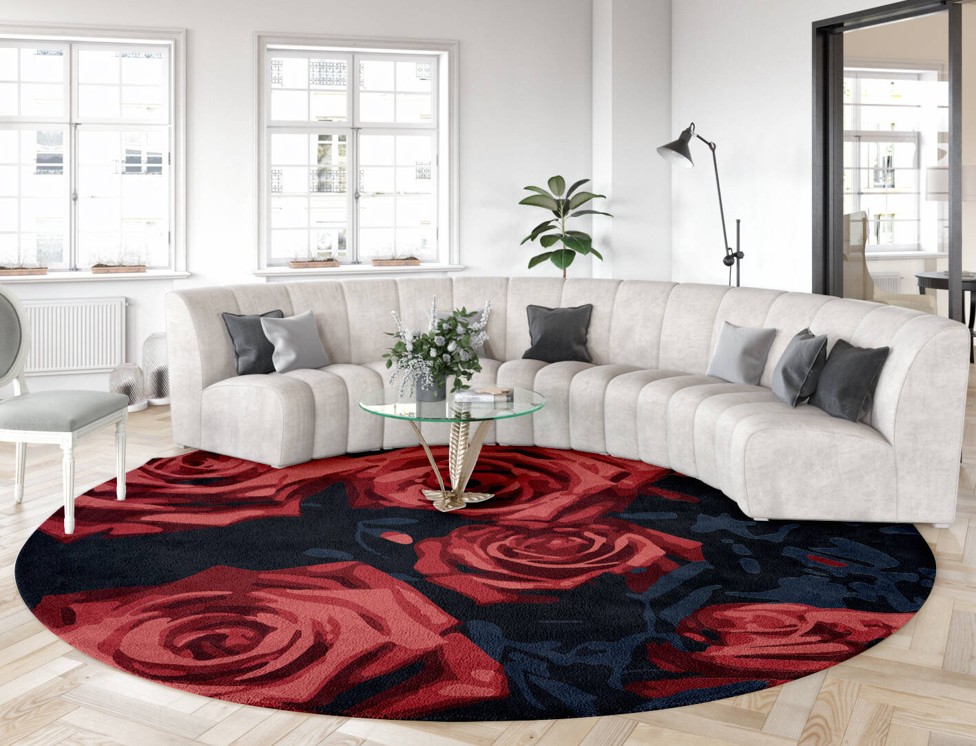 Roses Floral Round Hand Tufted Pure Wool Custom Rug by Rug Artisan