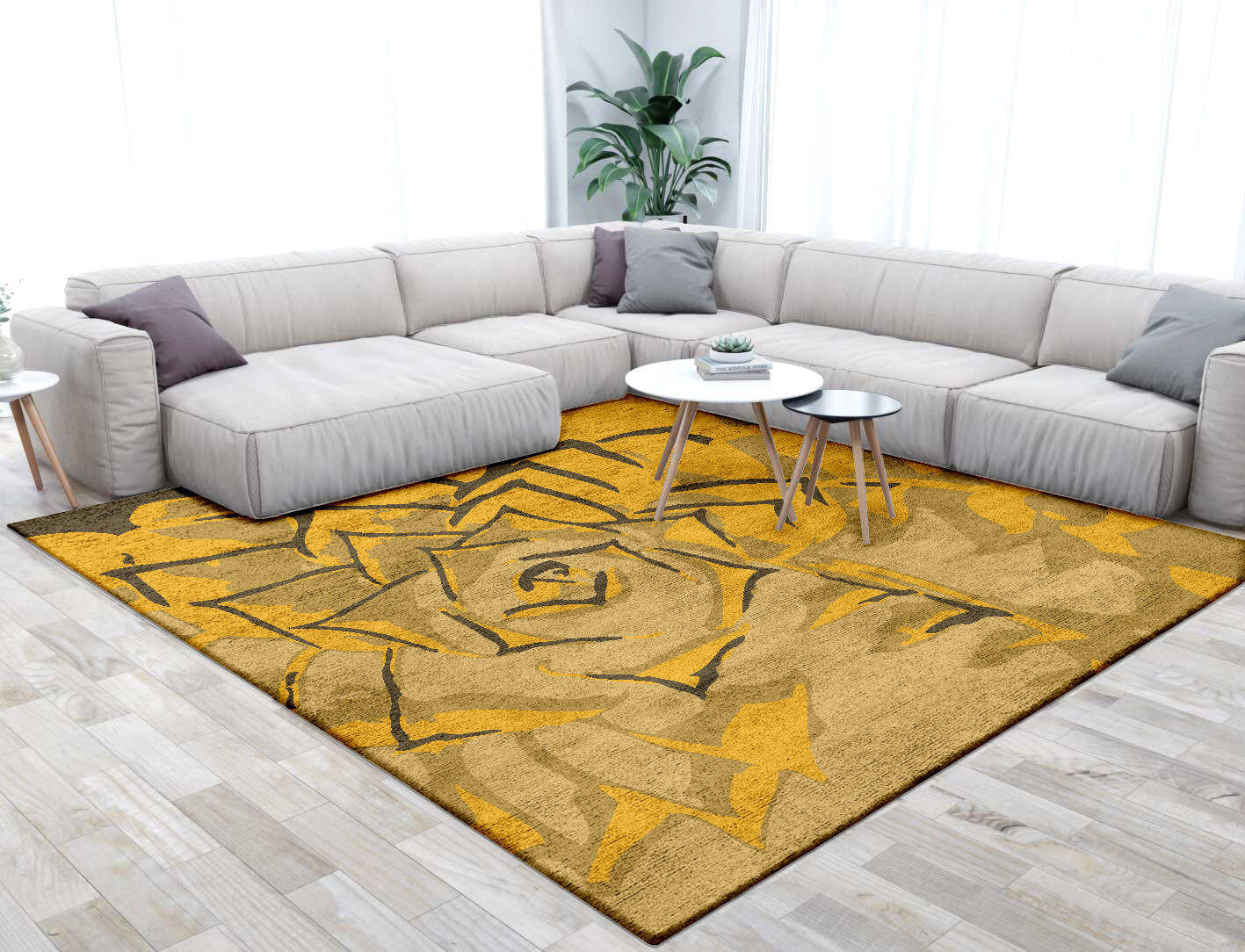 Rosette Abstract Square Hand Tufted Bamboo Silk Custom Rug by Rug Artisan