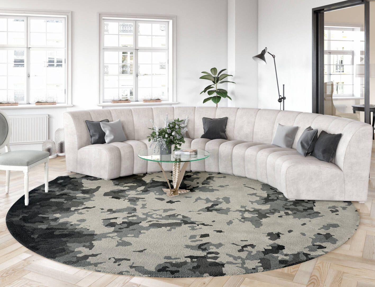 Roswell Grays Surface Art Round Hand Tufted Pure Wool Custom Rug by Rug Artisan